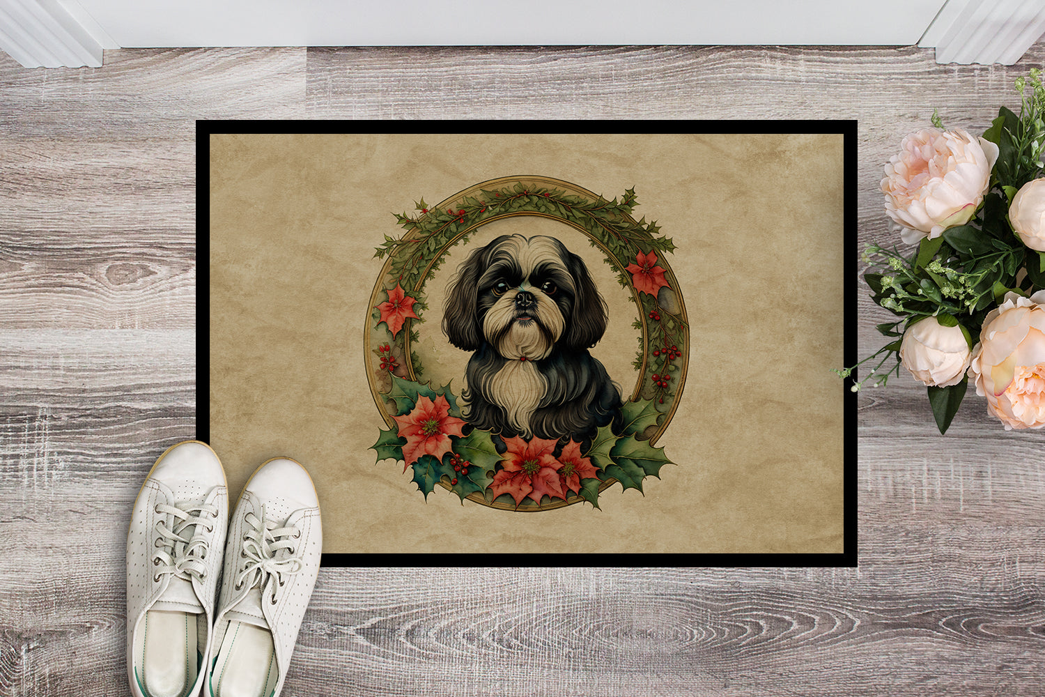 Buy this Shih Tzu Christmas Flowers Doormat