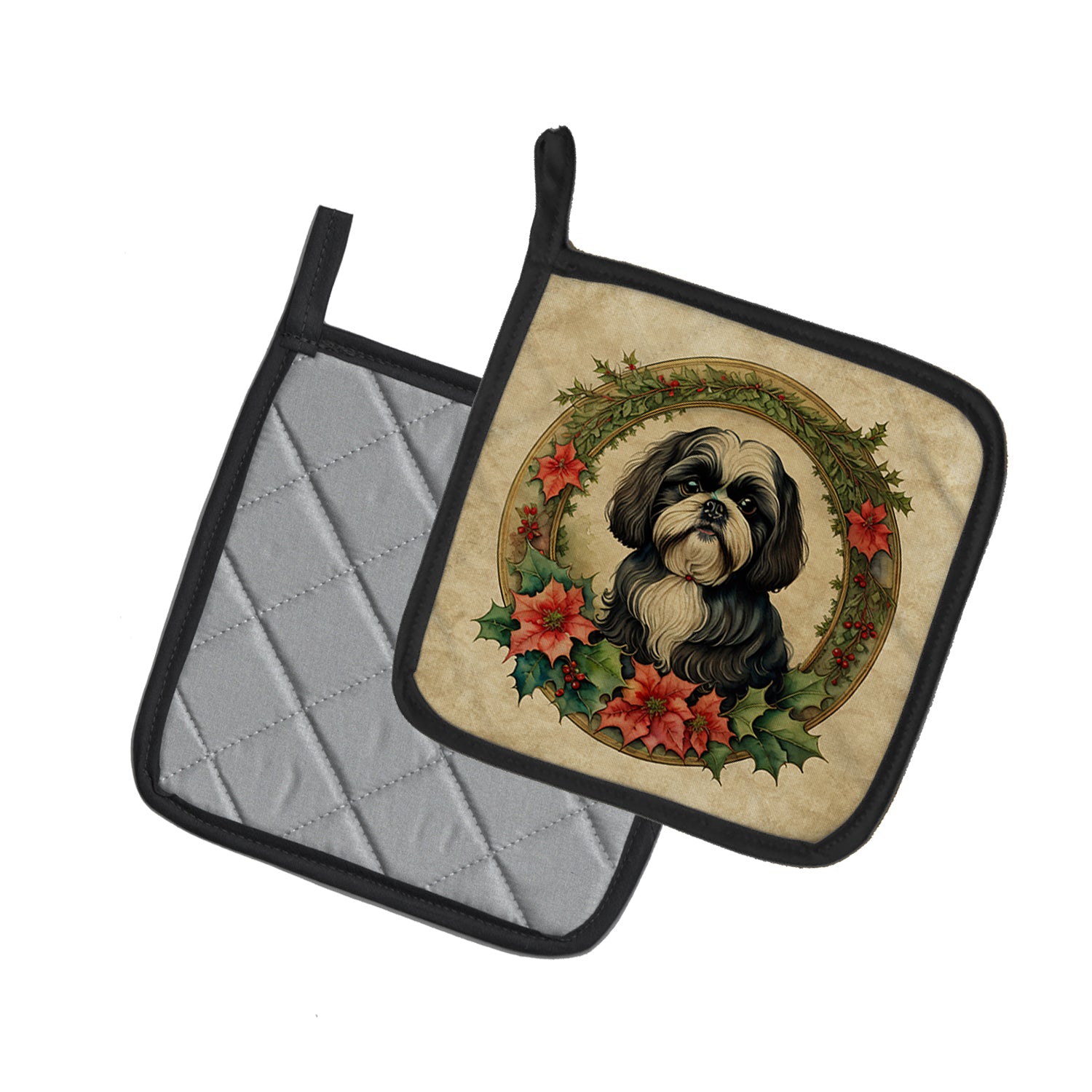 Buy this Shih Tzu Christmas Flowers Pair of Pot Holders