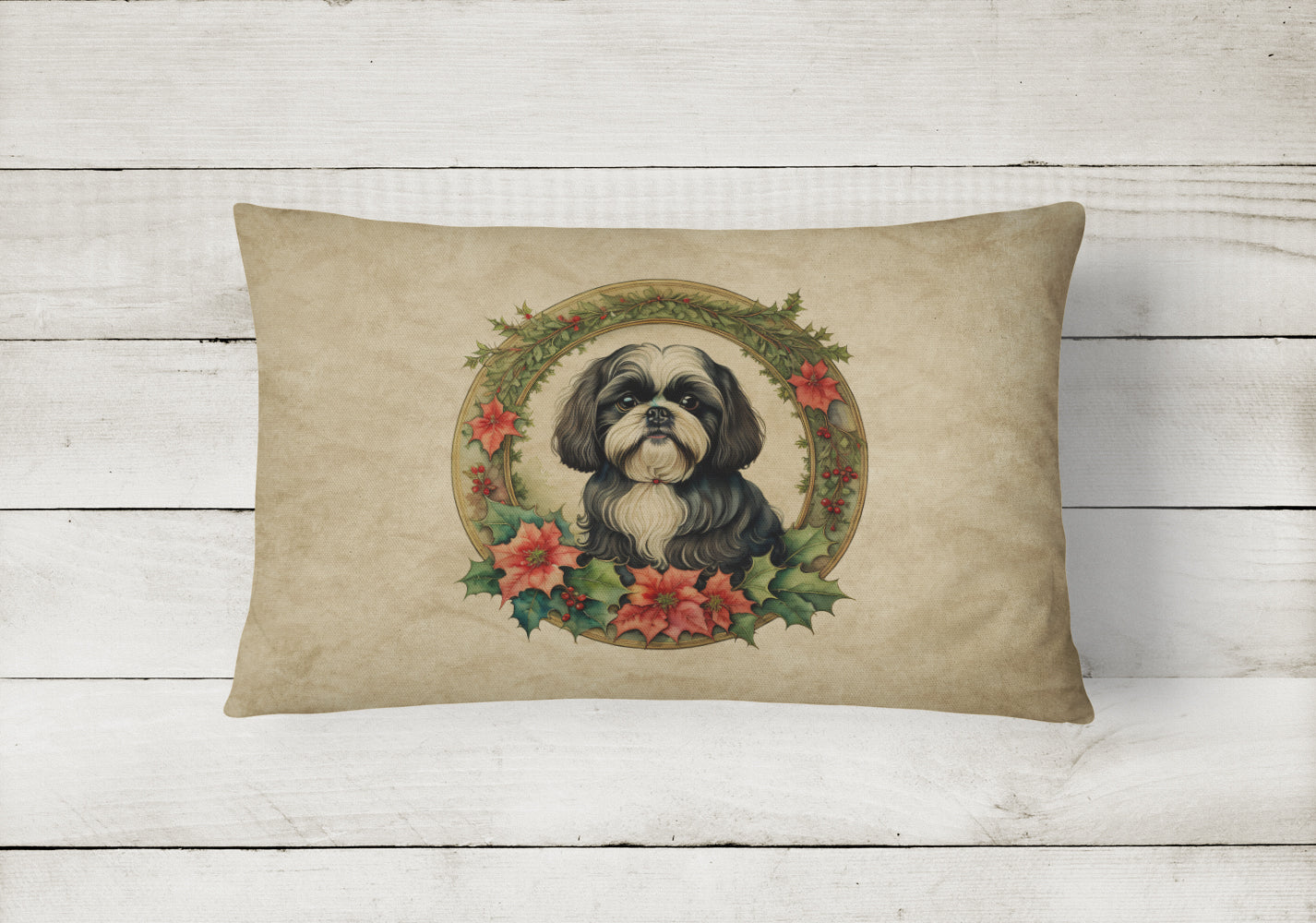 Buy this Shih Tzu Christmas Flowers Throw Pillow