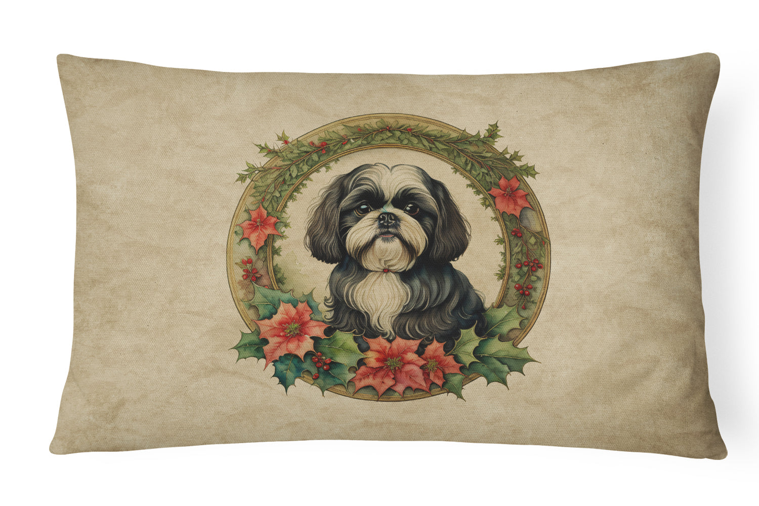 Buy this Shih Tzu Christmas Flowers Throw Pillow