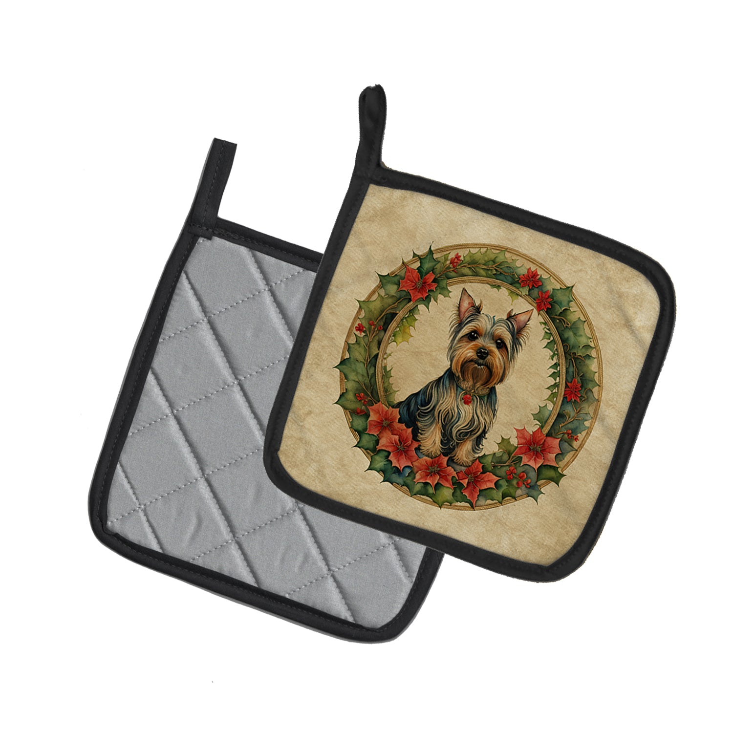 Buy this Silky Terrier Christmas Flowers Pair of Pot Holders