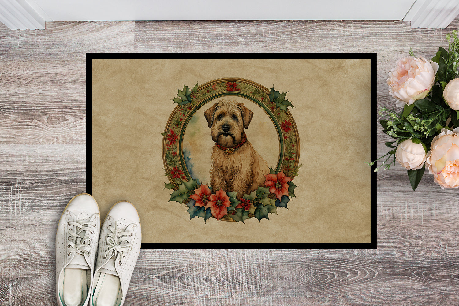 Buy this Wheaten Terrier Christmas Flowers Doormat