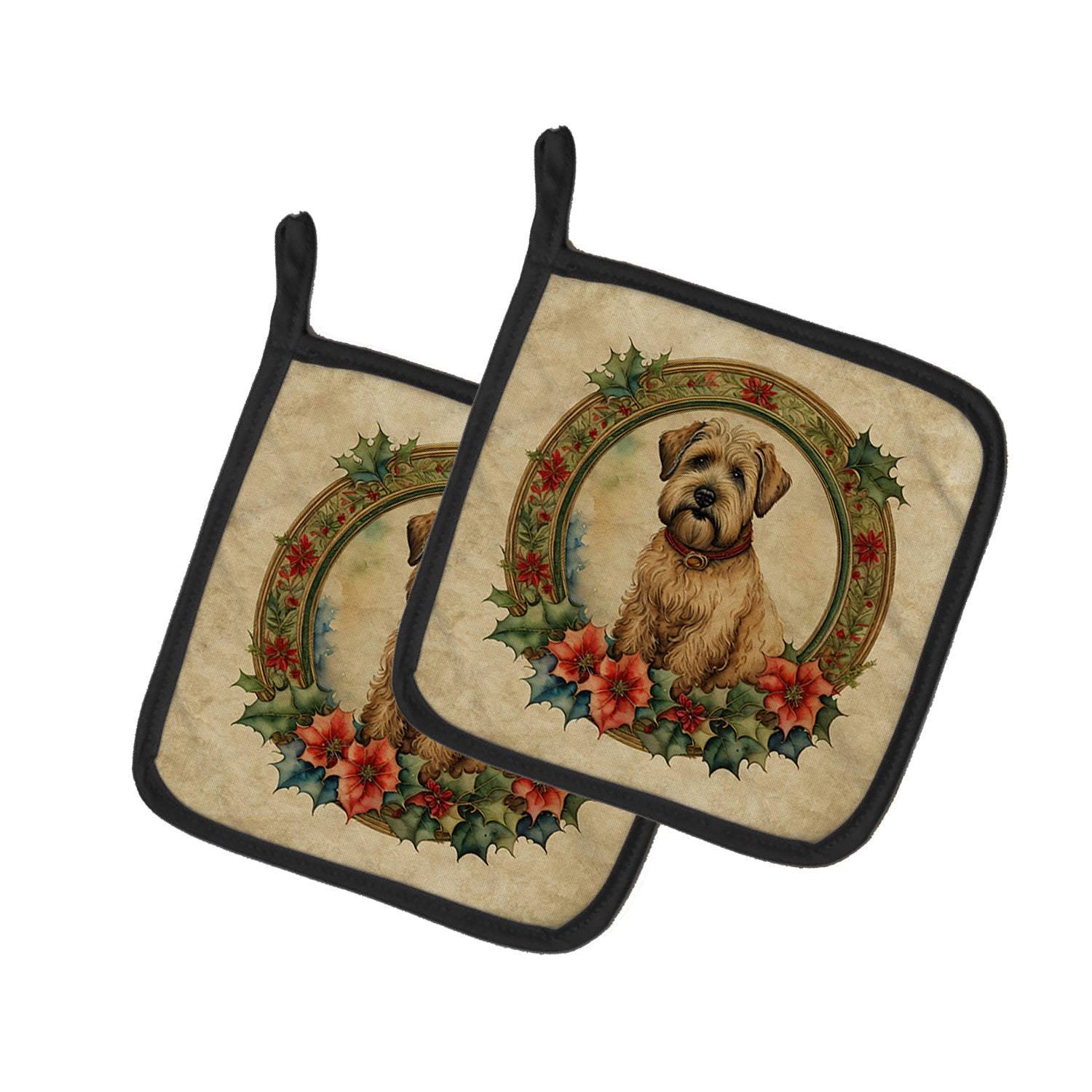 Buy this Wheaten Terrier Christmas Flowers Pair of Pot Holders