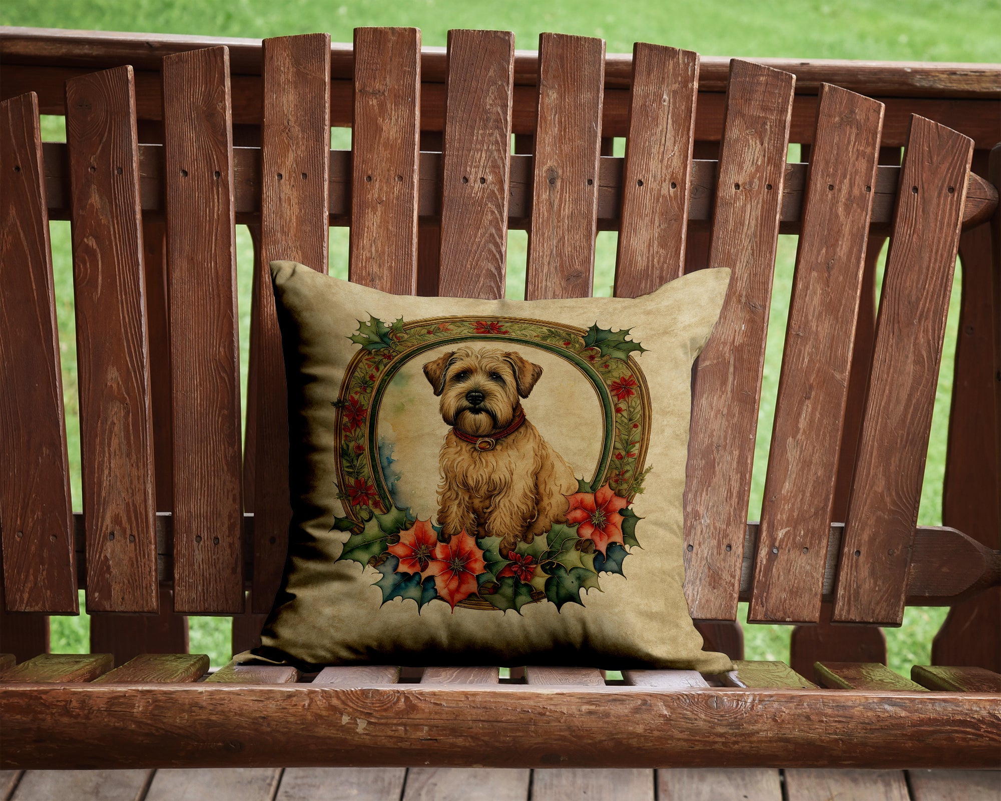 Wheaten Terrier Christmas Flowers Throw Pillow