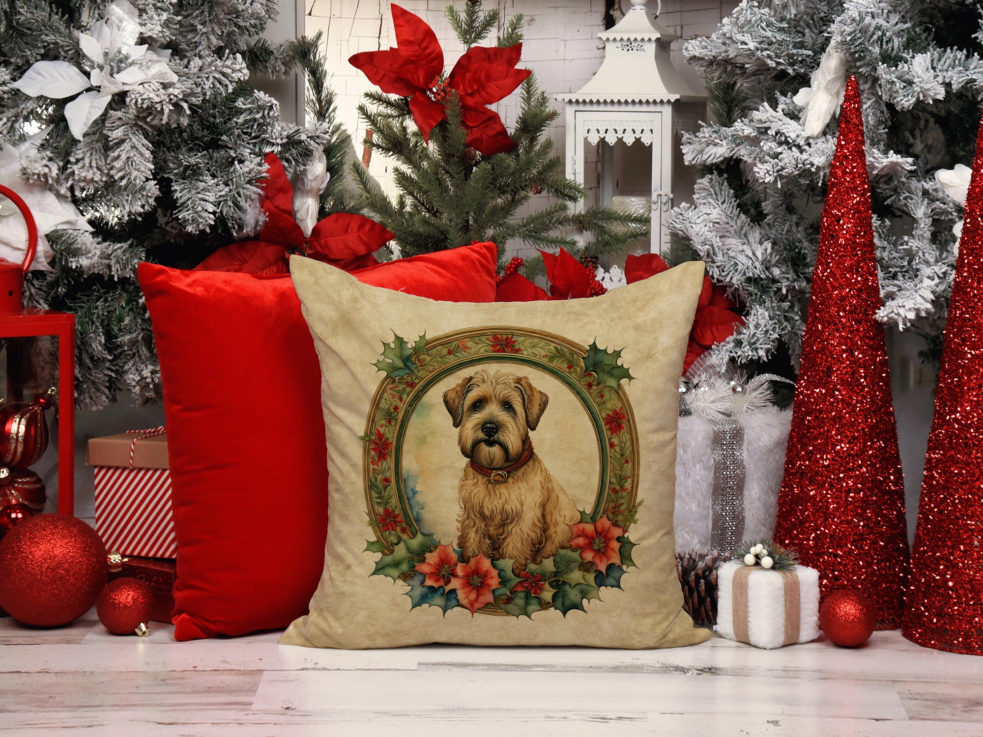 Buy this Wheaten Terrier Christmas Flowers Throw Pillow