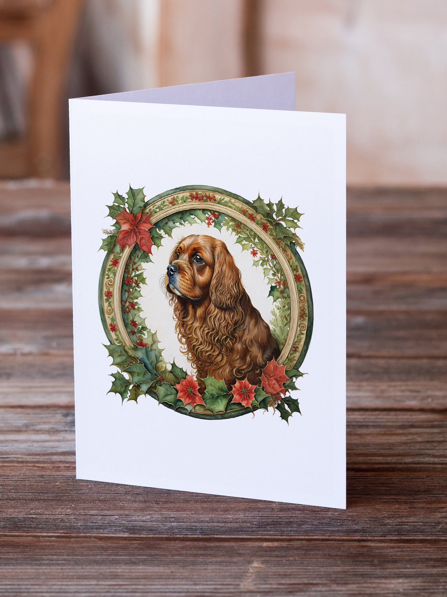 Sussex Spaniel Christmas Flowers Greeting Cards Pack of 8