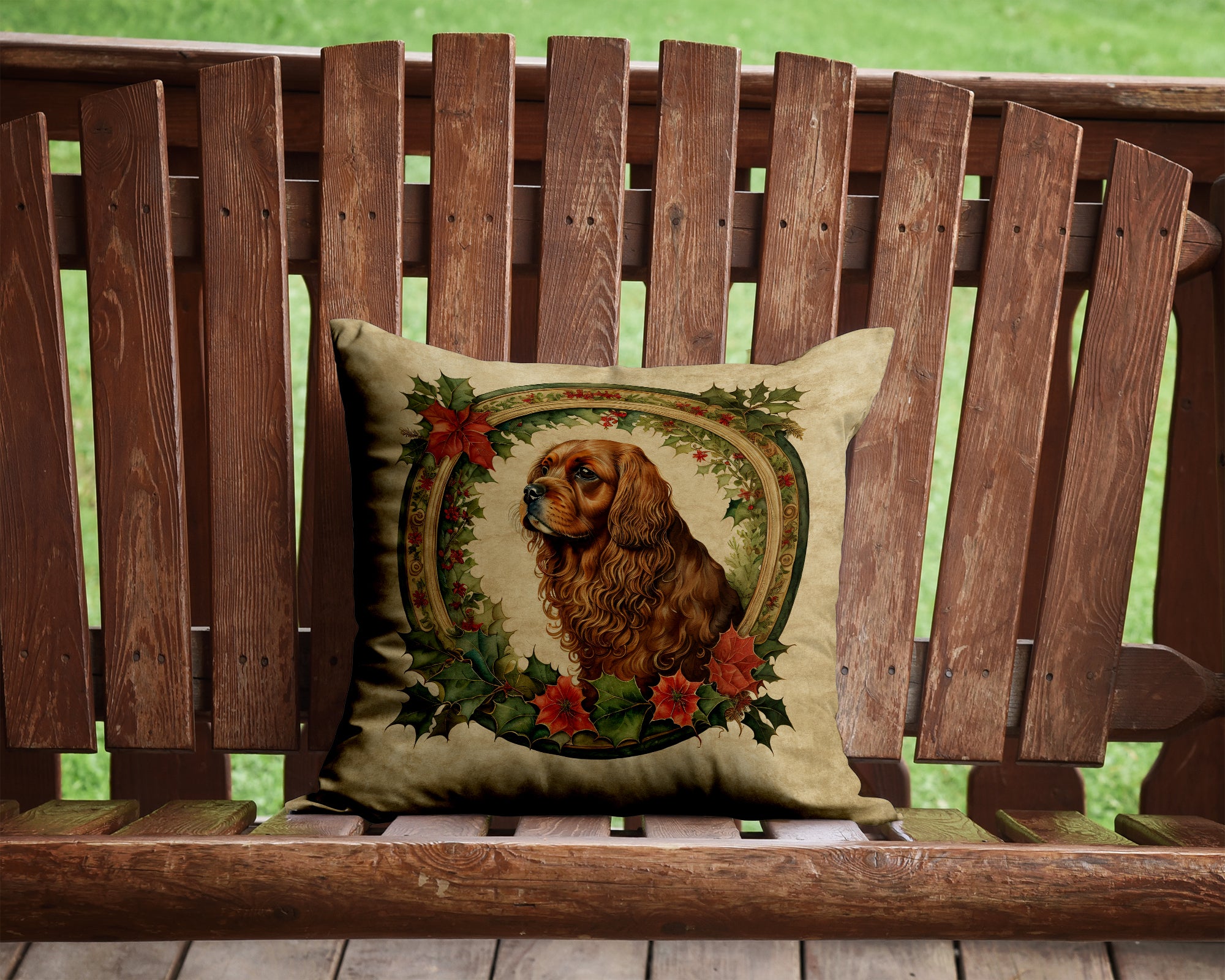 Sussex Spaniel Christmas Flowers Throw Pillow