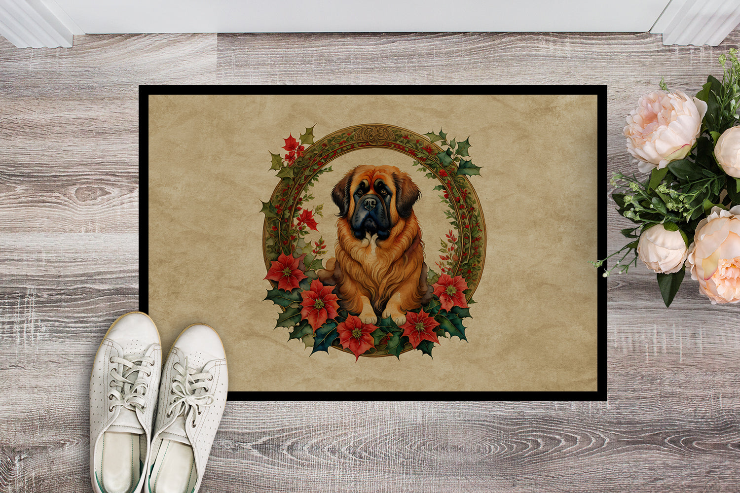 Buy this Tibetan Mastiff Christmas Flowers Doormat