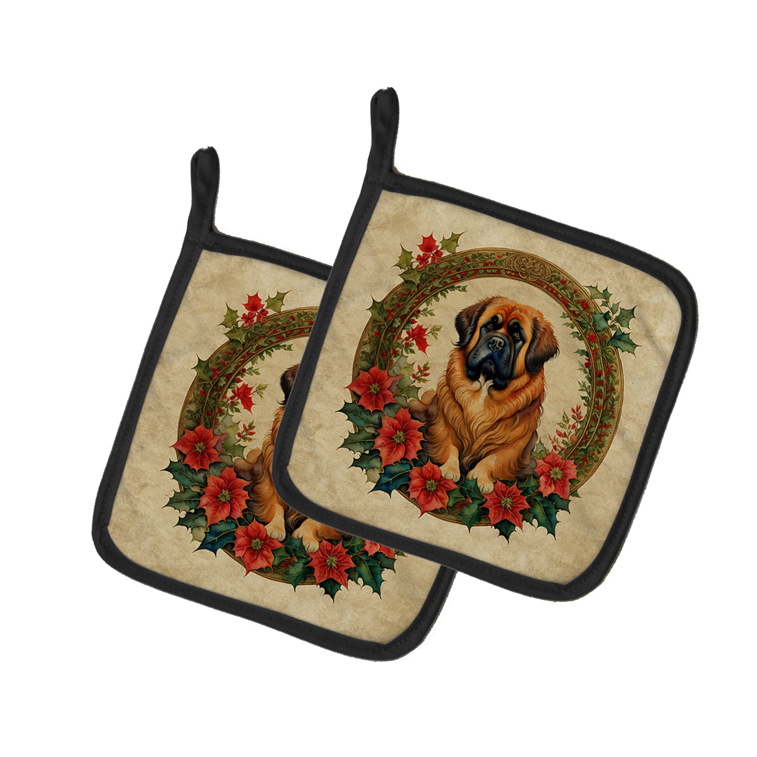 Buy this Tibetan Mastiff Christmas Flowers Pair of Pot Holders