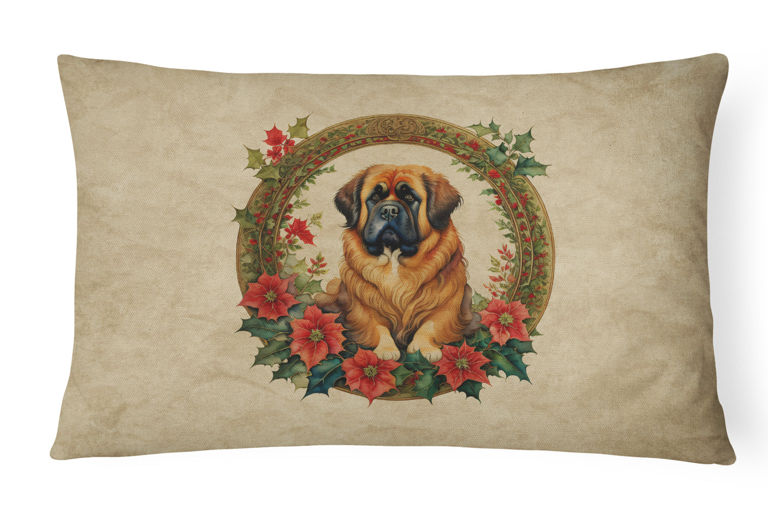 Buy this Tibetan Mastiff Christmas Flowers Throw Pillow