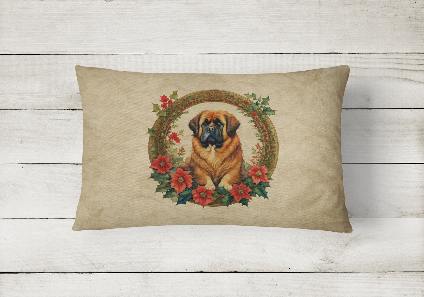 Buy this Tibetan Mastiff Christmas Flowers Throw Pillow