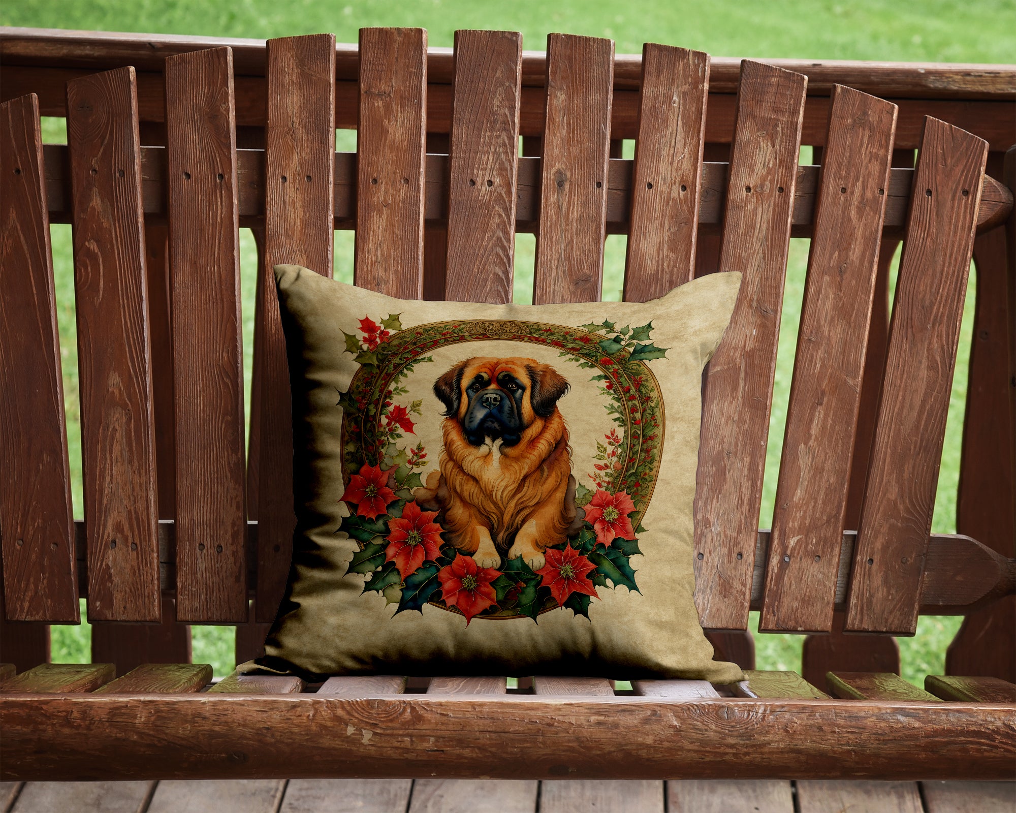 Tibetan Mastiff Christmas Flowers Throw Pillow