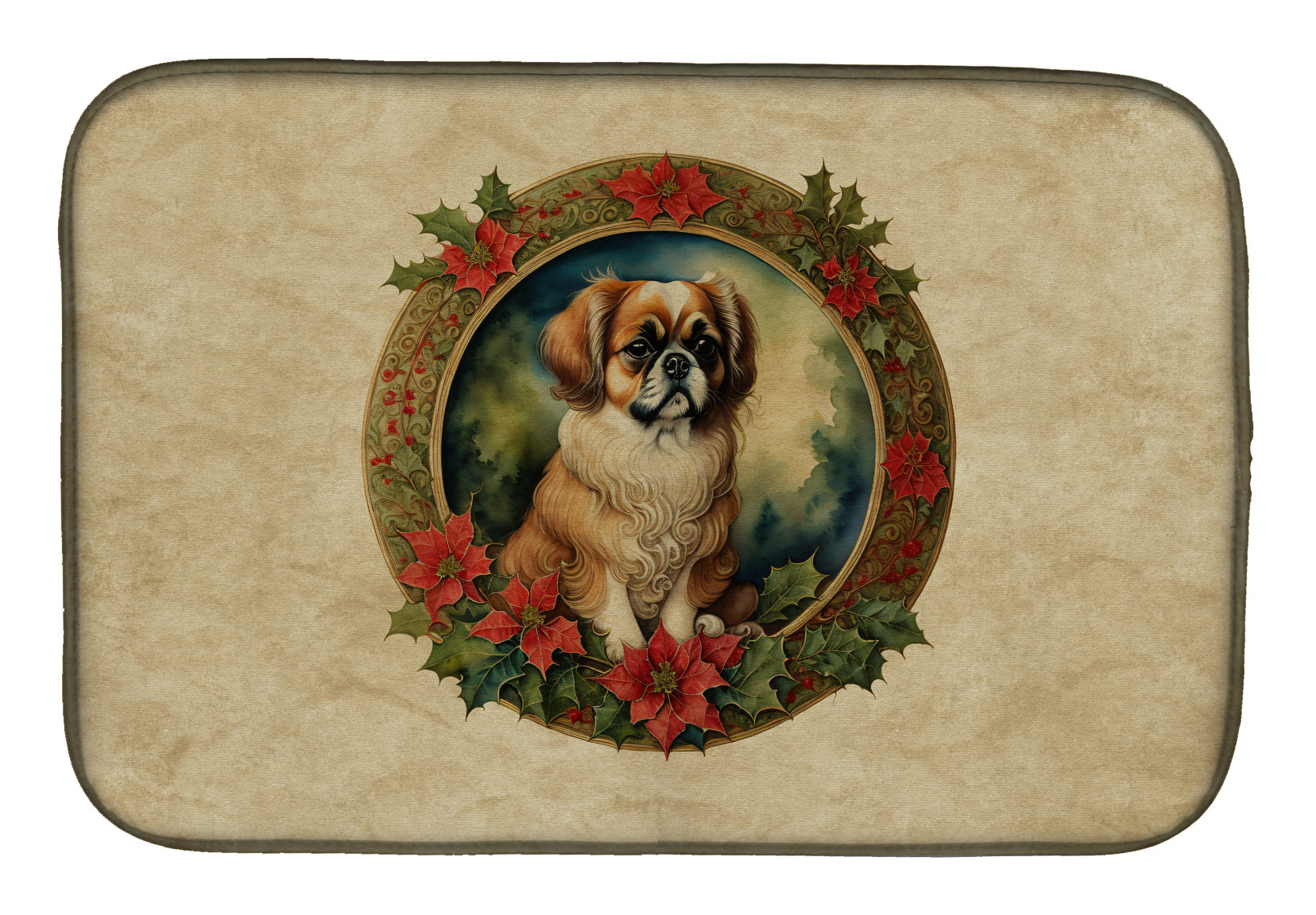 Buy this Tibetan Spaniel Christmas Flowers Dish Drying Mat