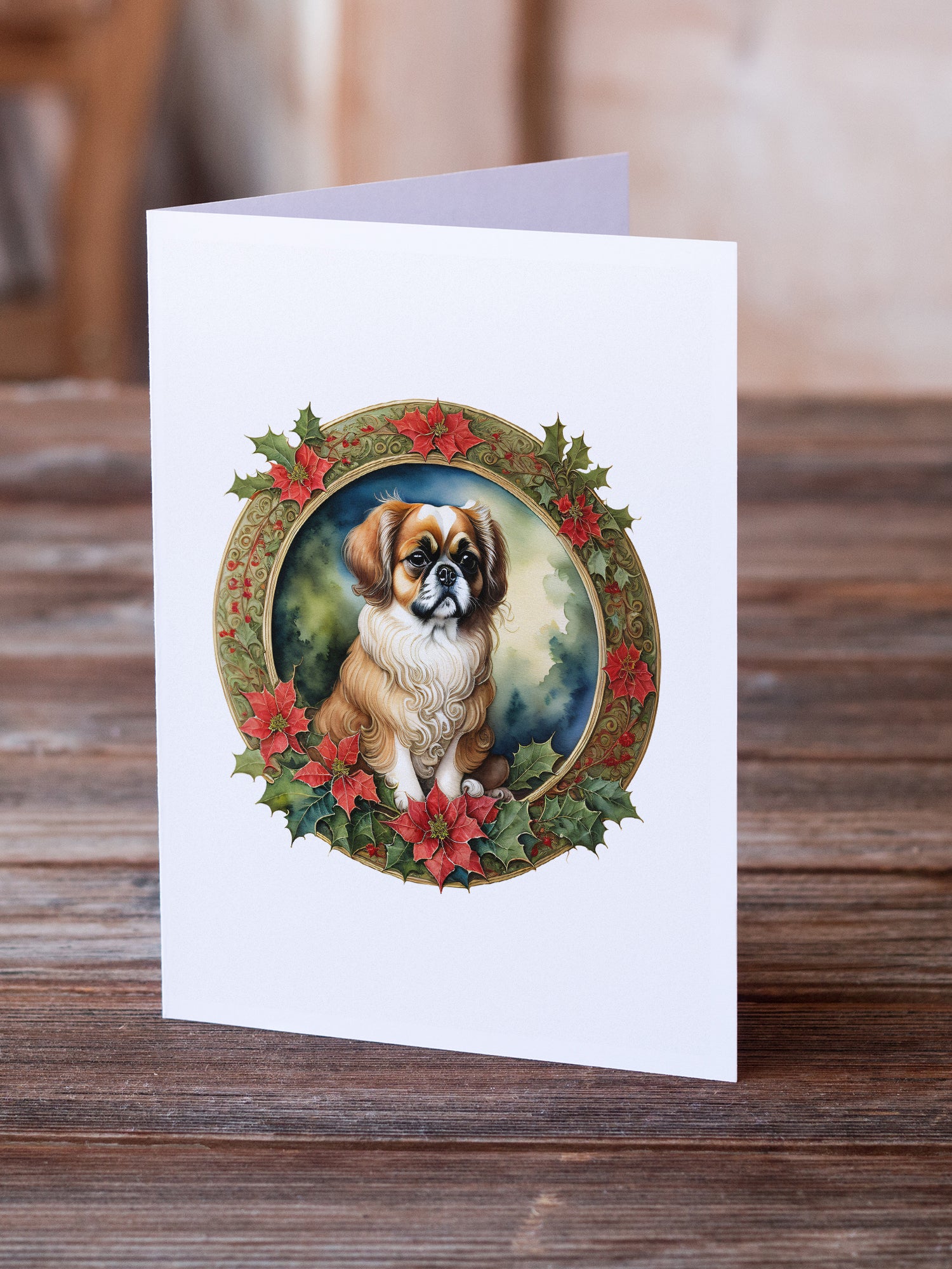 Buy this Tibetan Spaniel Christmas Flowers Greeting Cards Pack of 8