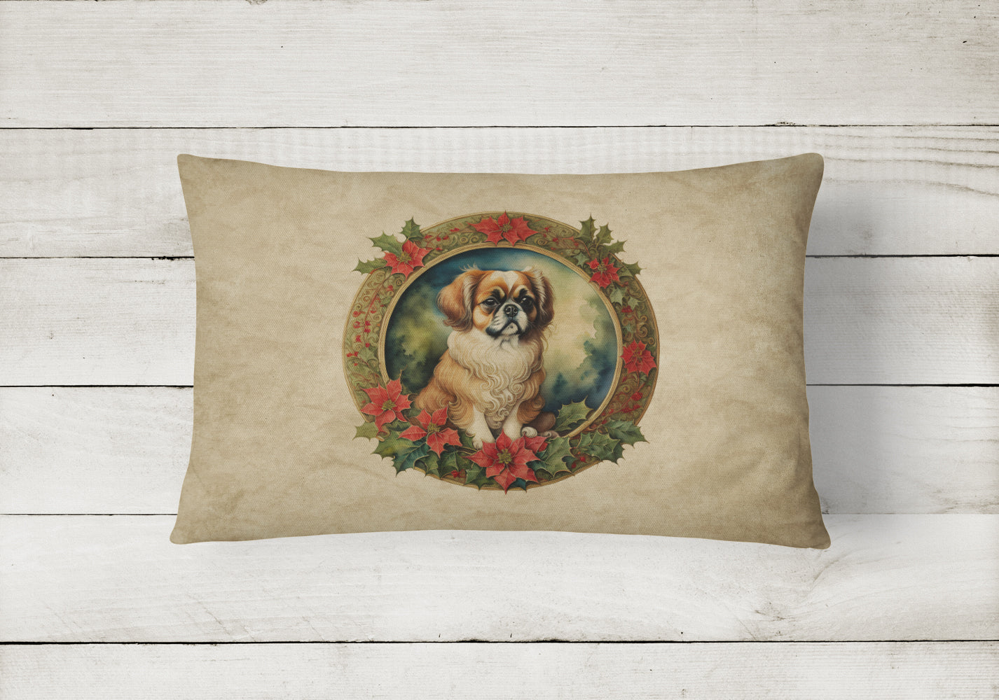 Buy this Tibetan Spaniel Christmas Flowers Throw Pillow