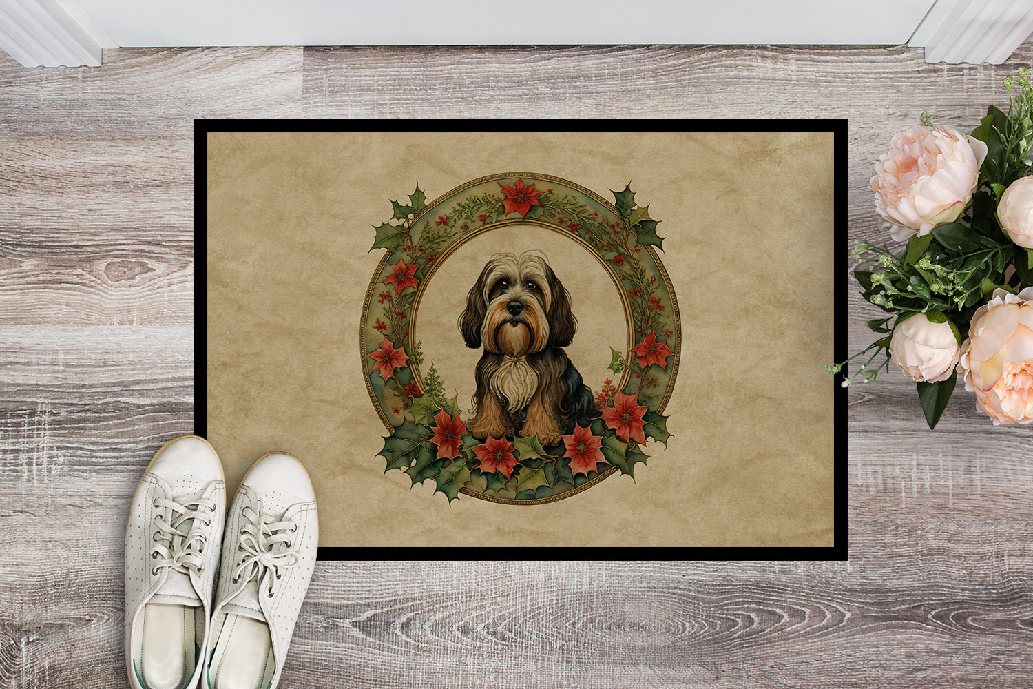 Buy this Tibetan Terrier Christmas Flowers Doormat