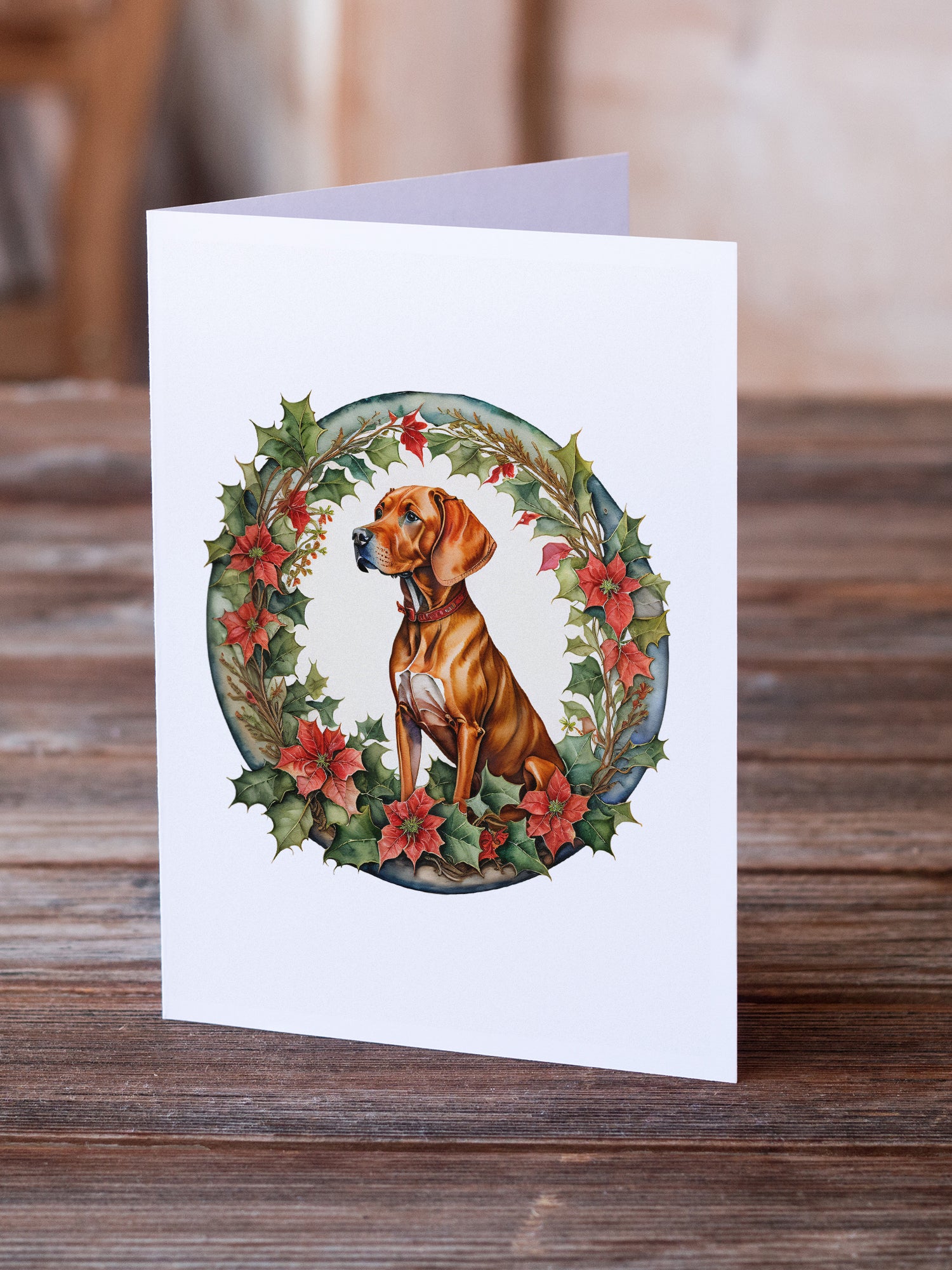 Vizsla Christmas Flowers Greeting Cards Pack of 8