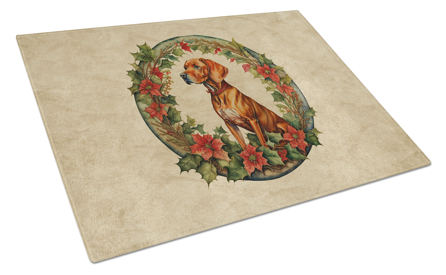 Buy this Vizsla Christmas Flowers Glass Cutting Board