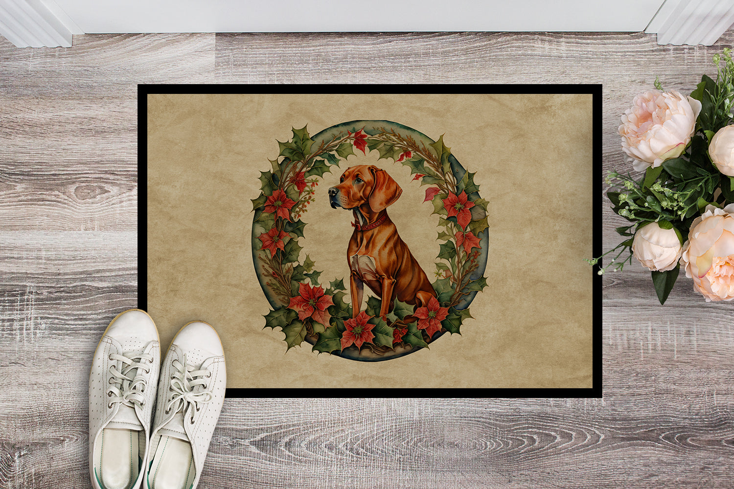 Buy this Vizsla Christmas Flowers Doormat