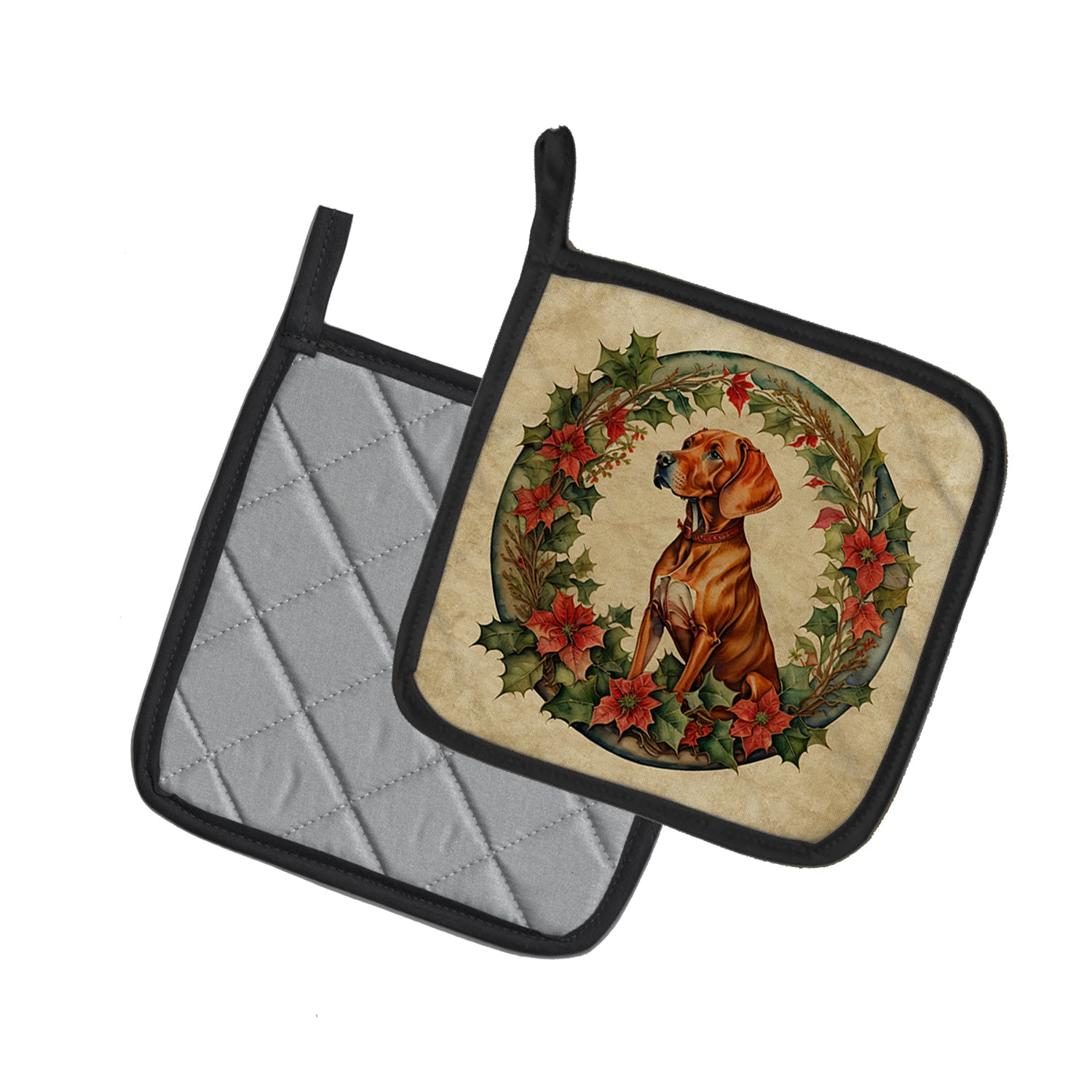 Vizsla Christmas Flowers Pair of Pot Holders