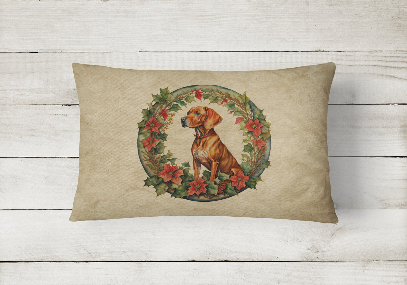 Vizsla Christmas Flowers Throw Pillow