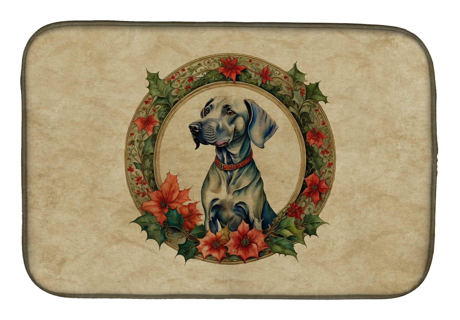 Buy this Weimaraner Christmas Flowers Dish Drying Mat