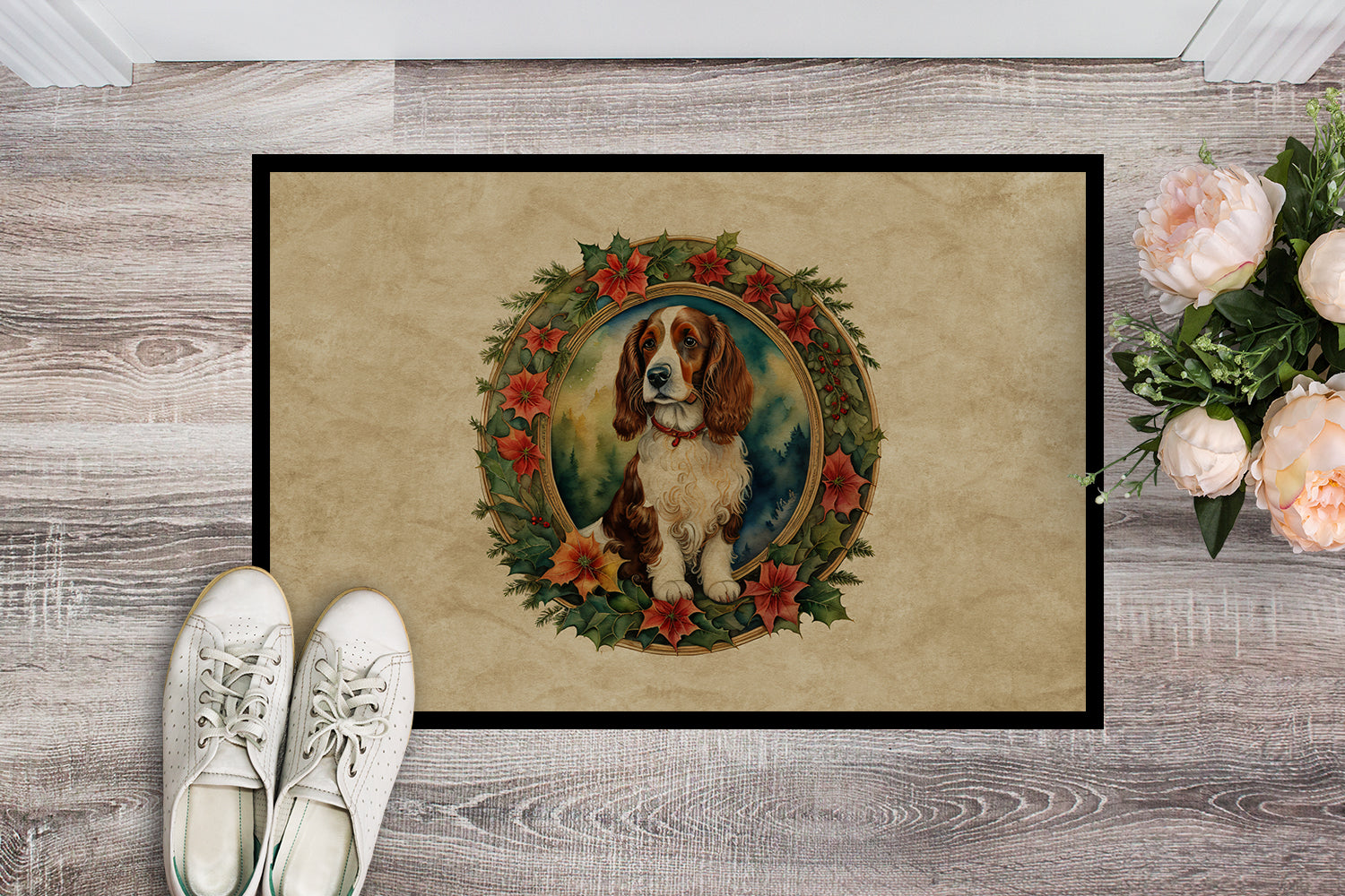 Buy this Welsh Springer Spaniel Christmas Flowers Doormat