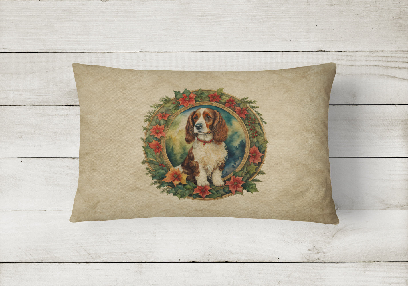 Buy this Welsh Springer Spaniel Christmas Flowers Throw Pillow