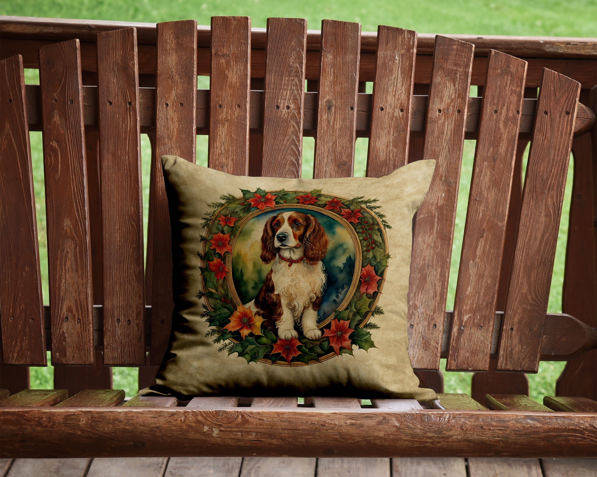 Buy this Welsh Springer Spaniel Christmas Flowers Throw Pillow