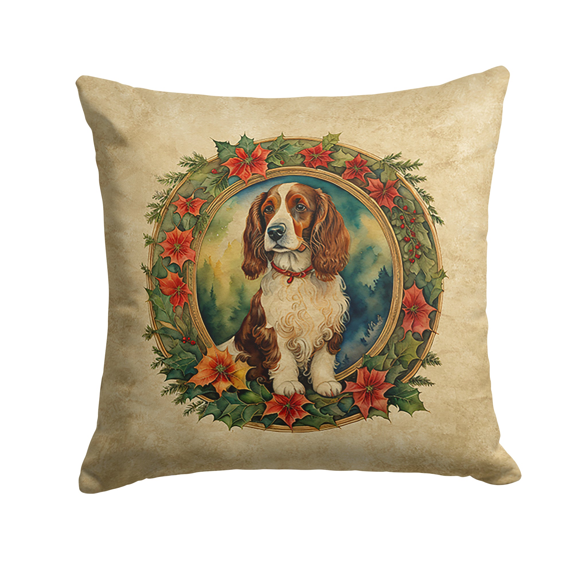 Buy this Welsh Springer Spaniel Christmas Flowers Throw Pillow