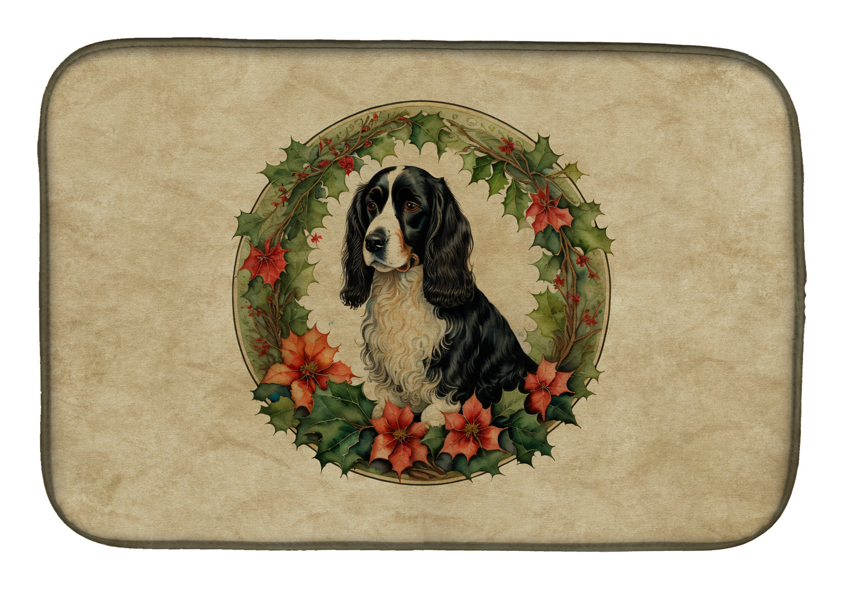 Buy this Welsh Springer Spaniel Christmas Flowers Dish Drying Mat