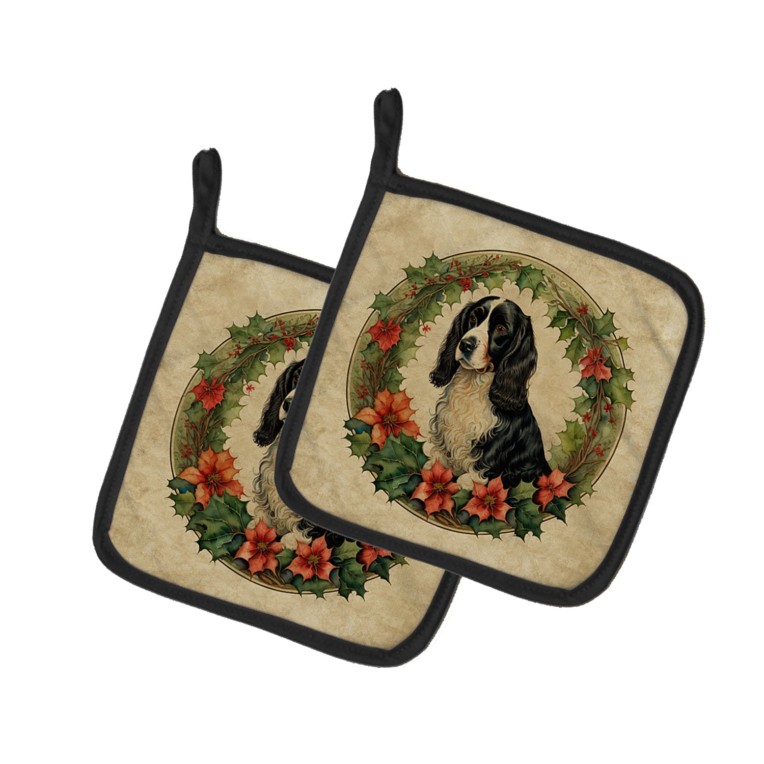 Buy this Welsh Springer Spaniel Christmas Flowers Pair of Pot Holders