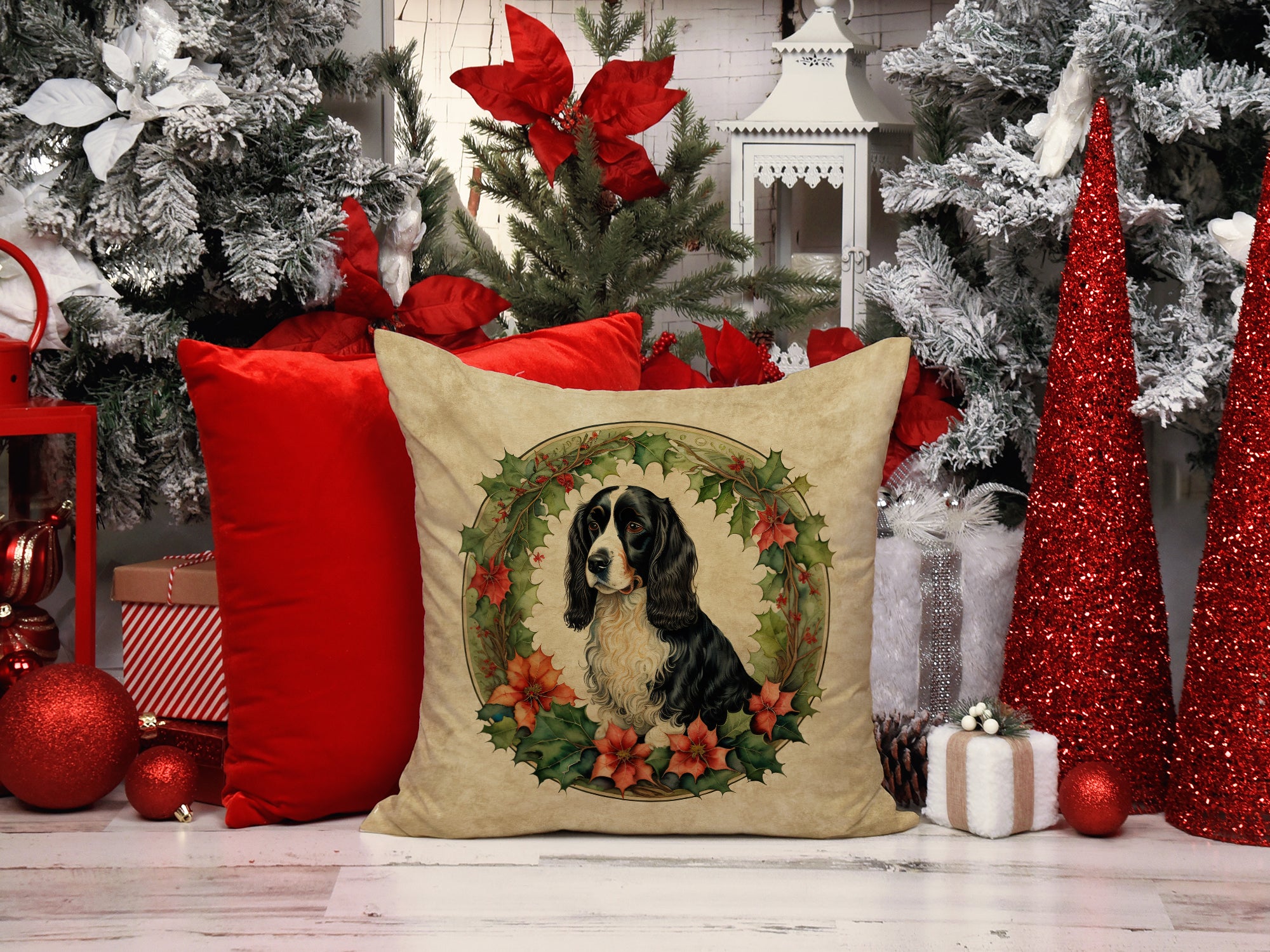 Buy this Welsh Springer Spaniel Christmas Flowers Throw Pillow