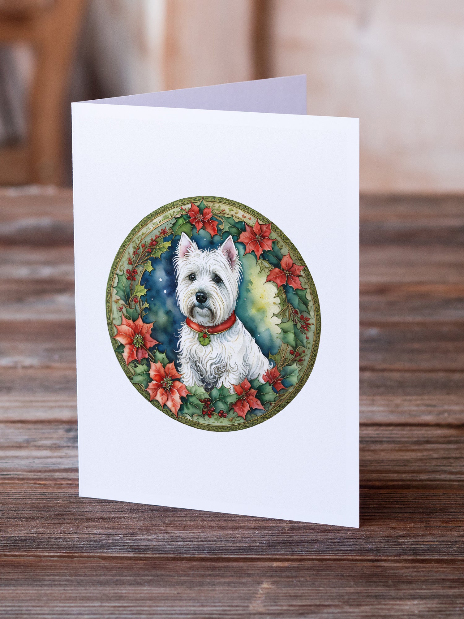 Buy this Westie Christmas Flowers Greeting Cards Pack of 8