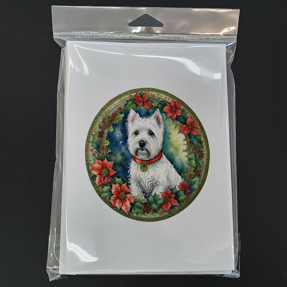 Westie Christmas Flowers Greeting Cards Pack of 8