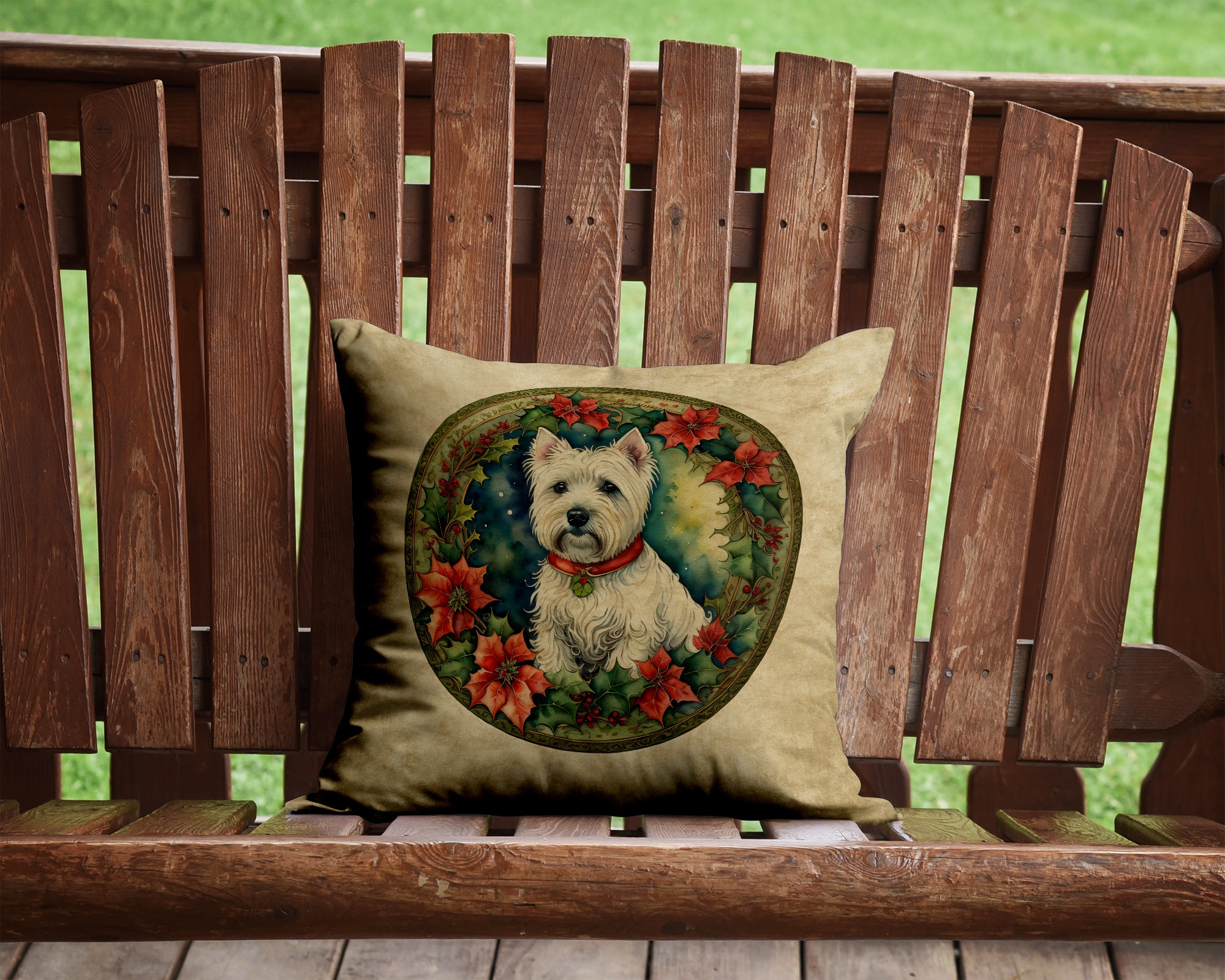 Buy this Westie Christmas Flowers Throw Pillow