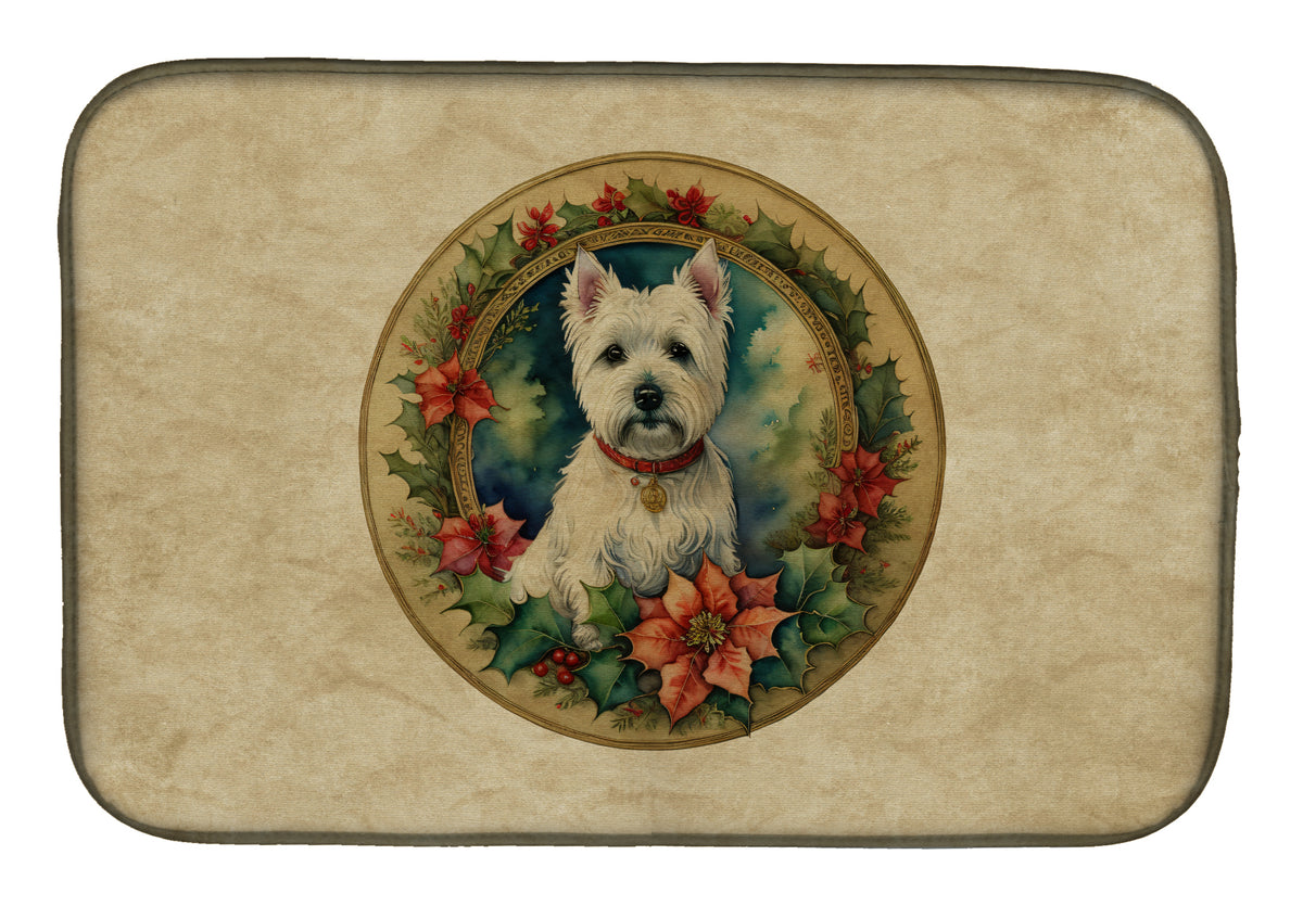 Buy this Westie Christmas Flowers Dish Drying Mat