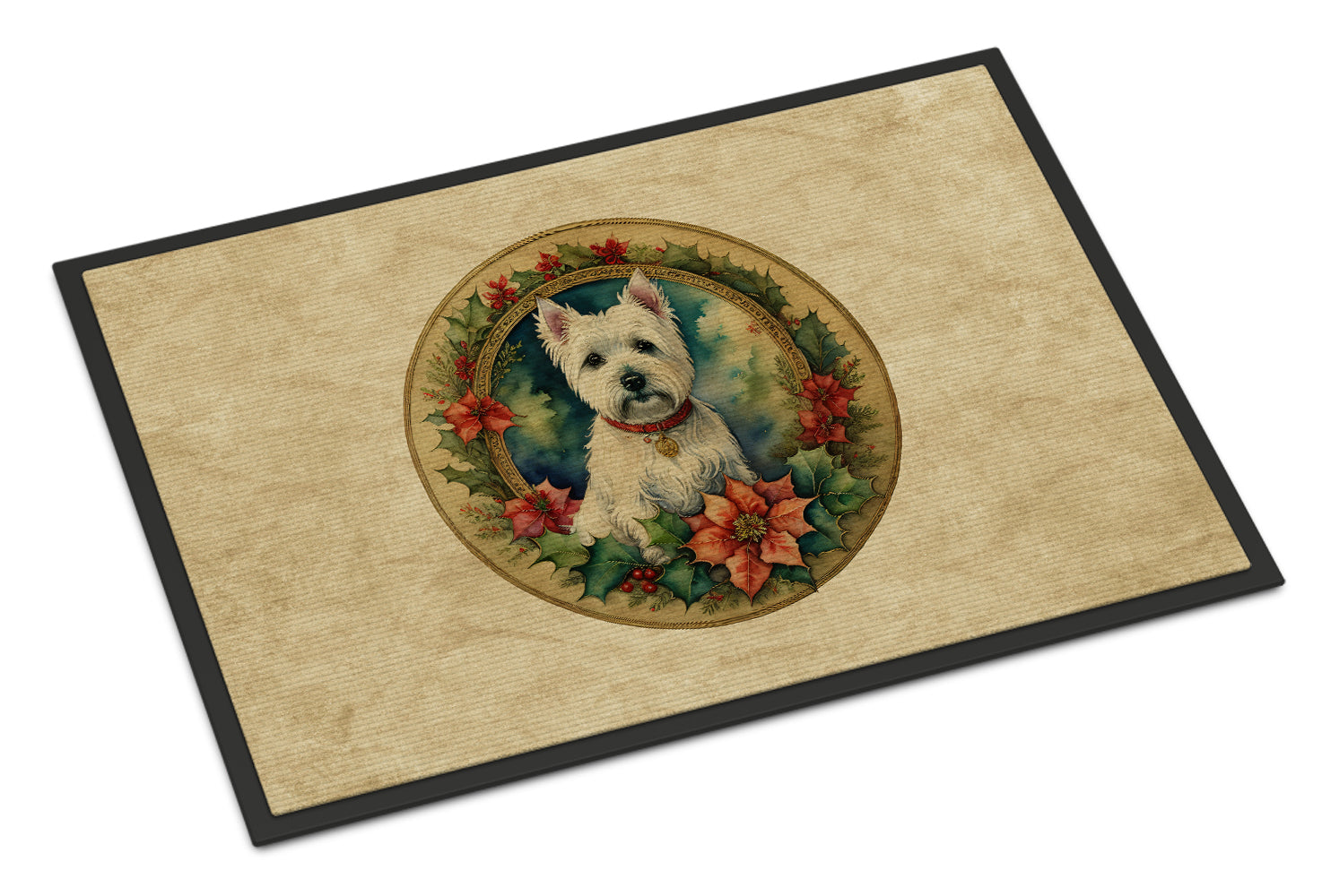 Buy this Westie Christmas Flowers Doormat