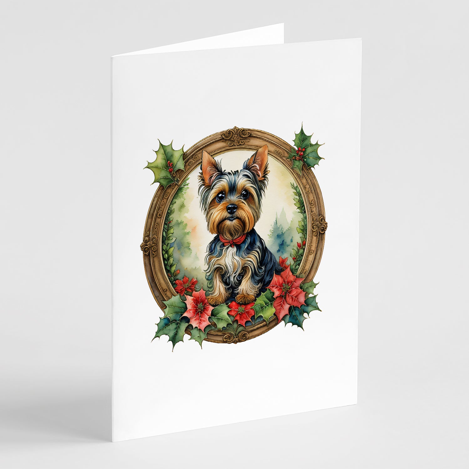 Buy this Yorkie Christmas Flowers Greeting Cards Pack of 8