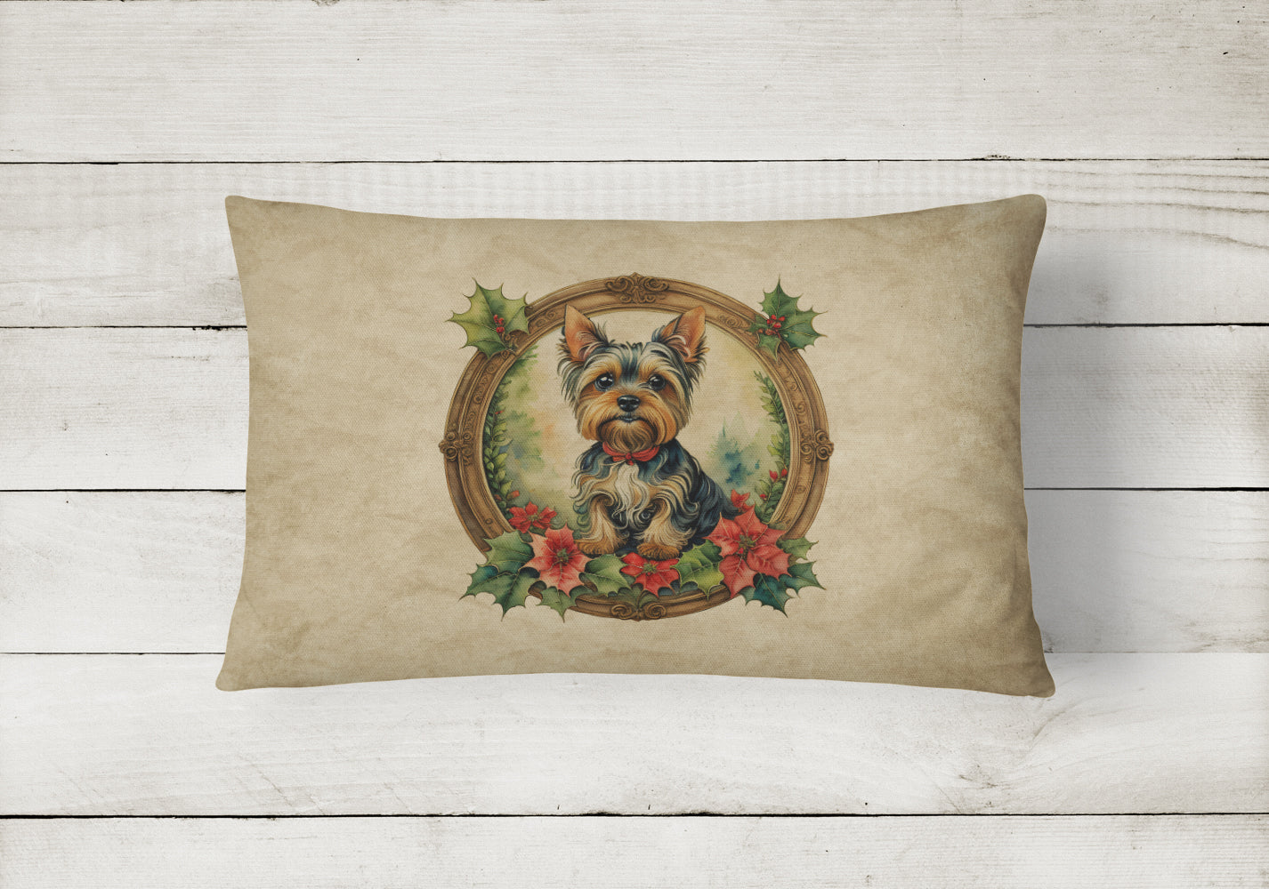 Buy this Yorkie Christmas Flowers Throw Pillow