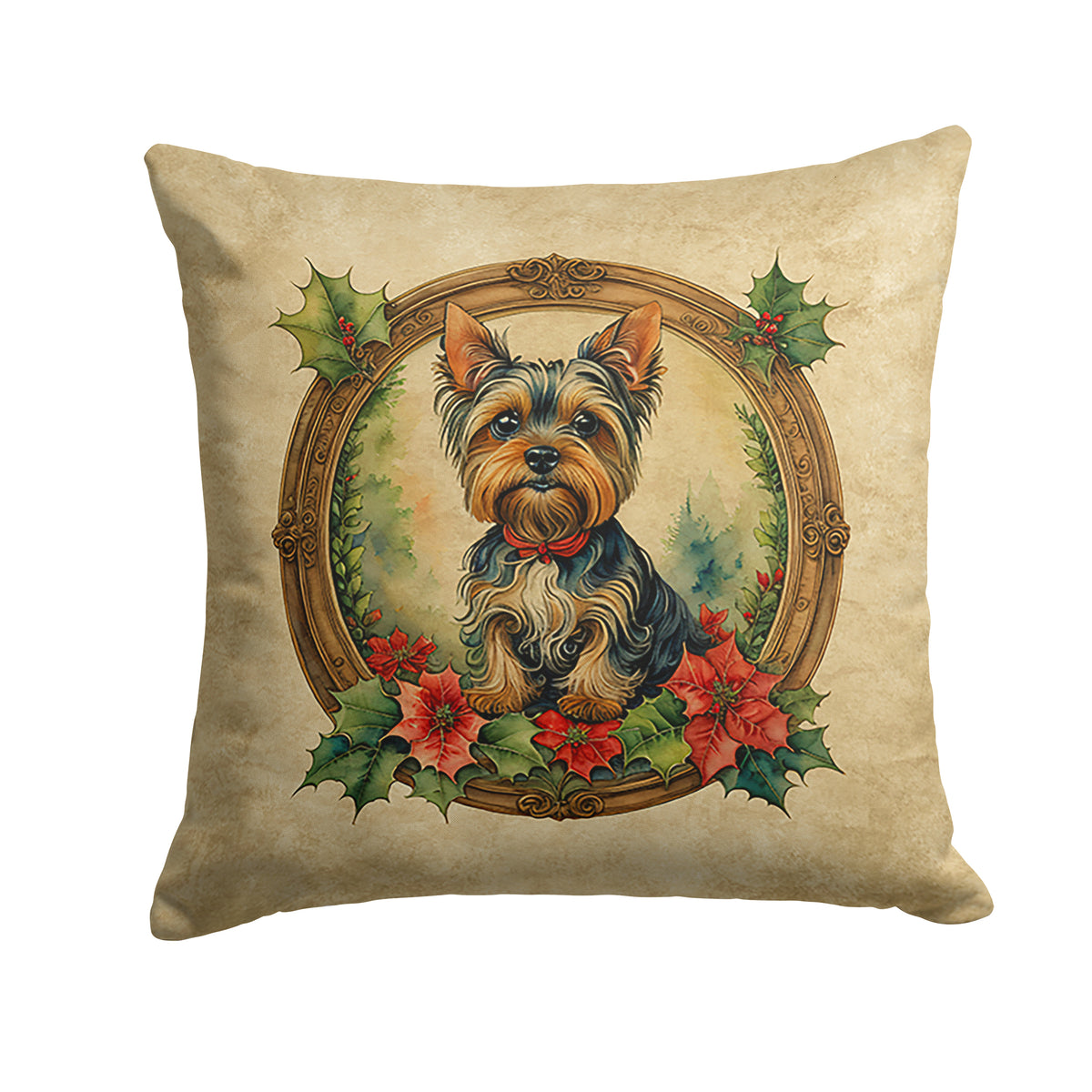 Buy this Yorkie Christmas Flowers Throw Pillow