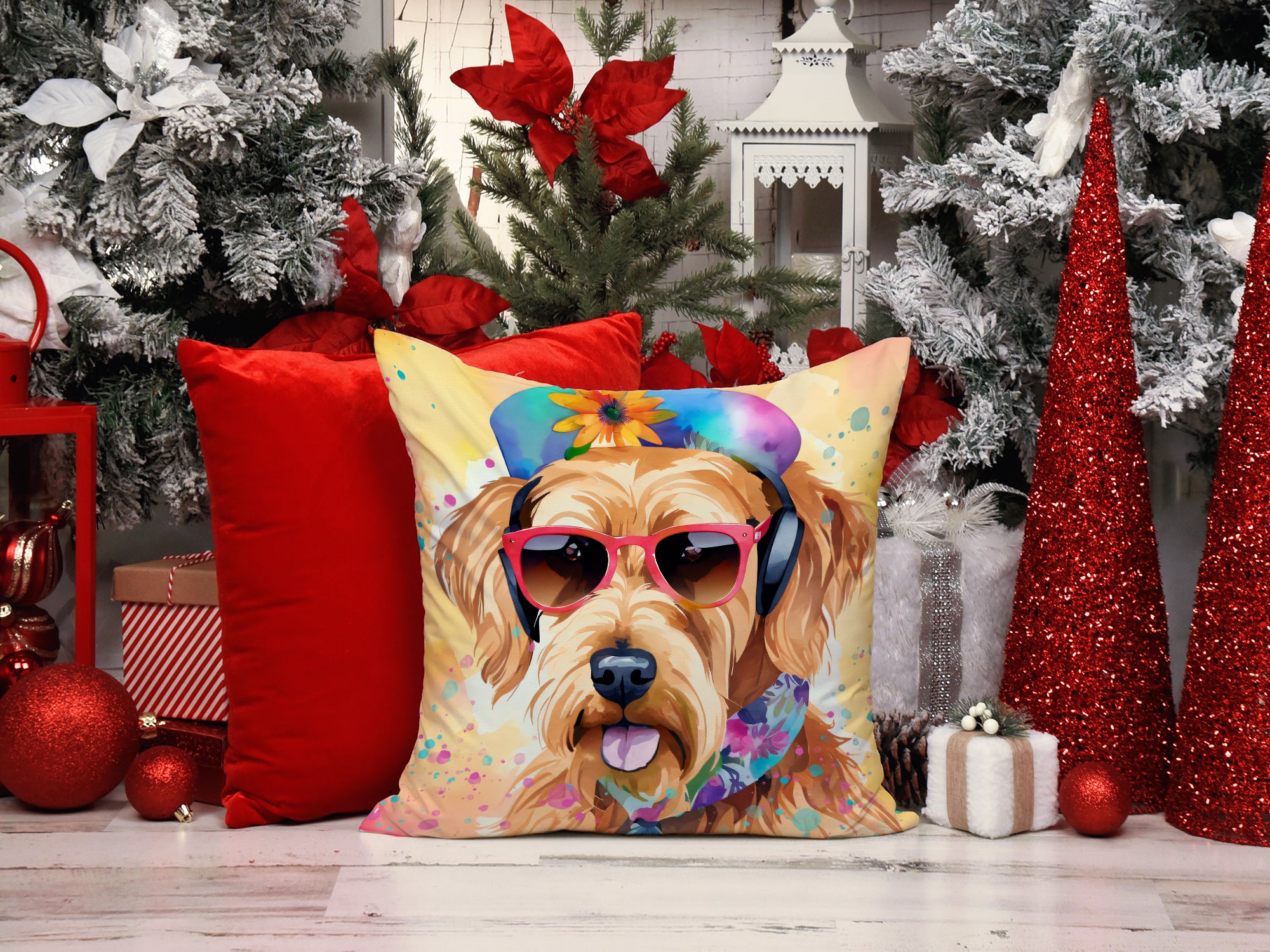 Airedale Terrier Hippie Dawg Fabric Decorative Pillow