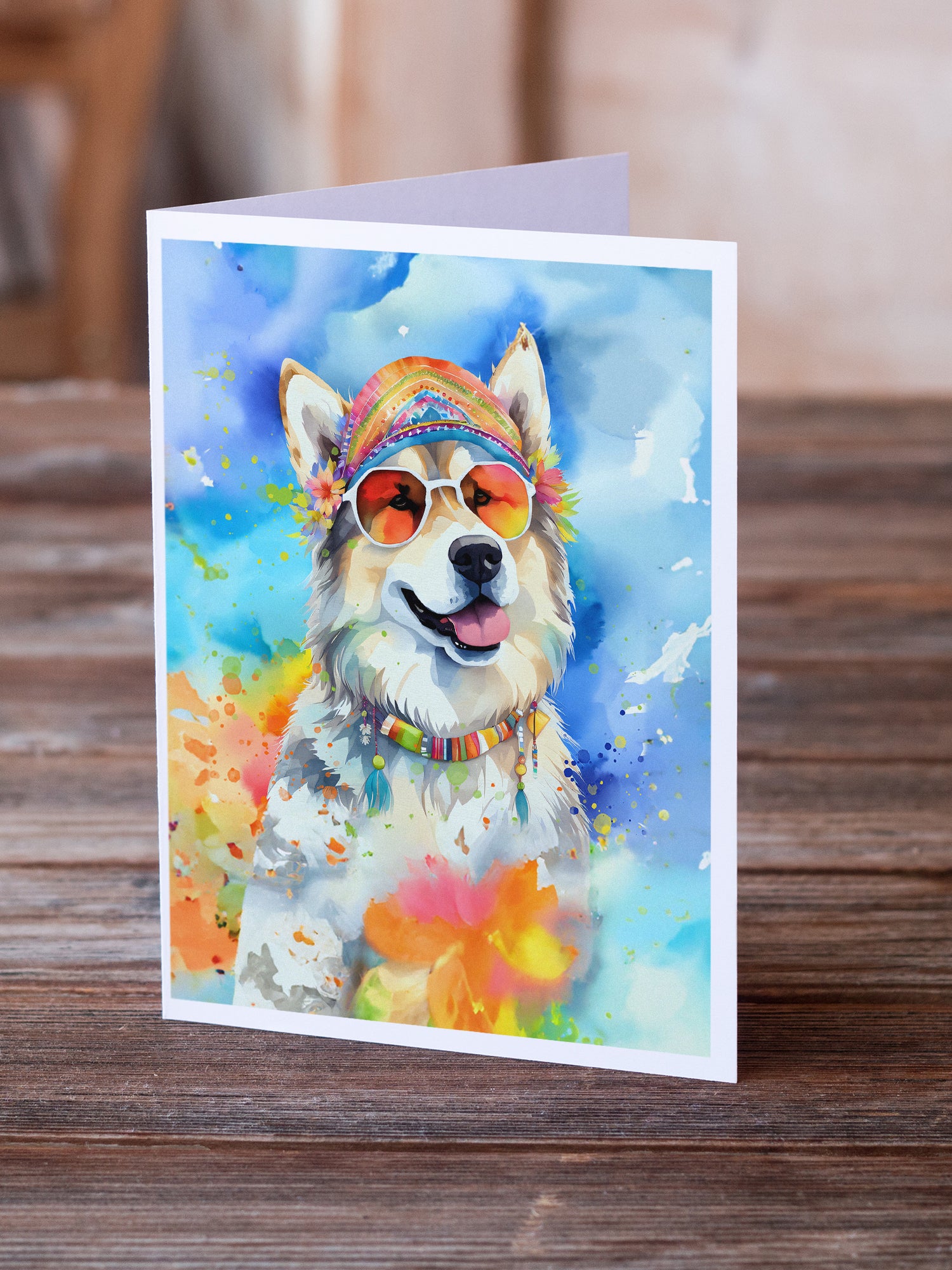 Alaskan Malamute Hippie Dawg Greeting Cards Pack of 8