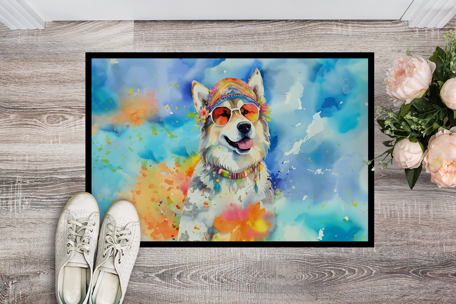 Buy this Alaskan Malamute Hippie Dawg Indoor or Outdoor Mat 24x36