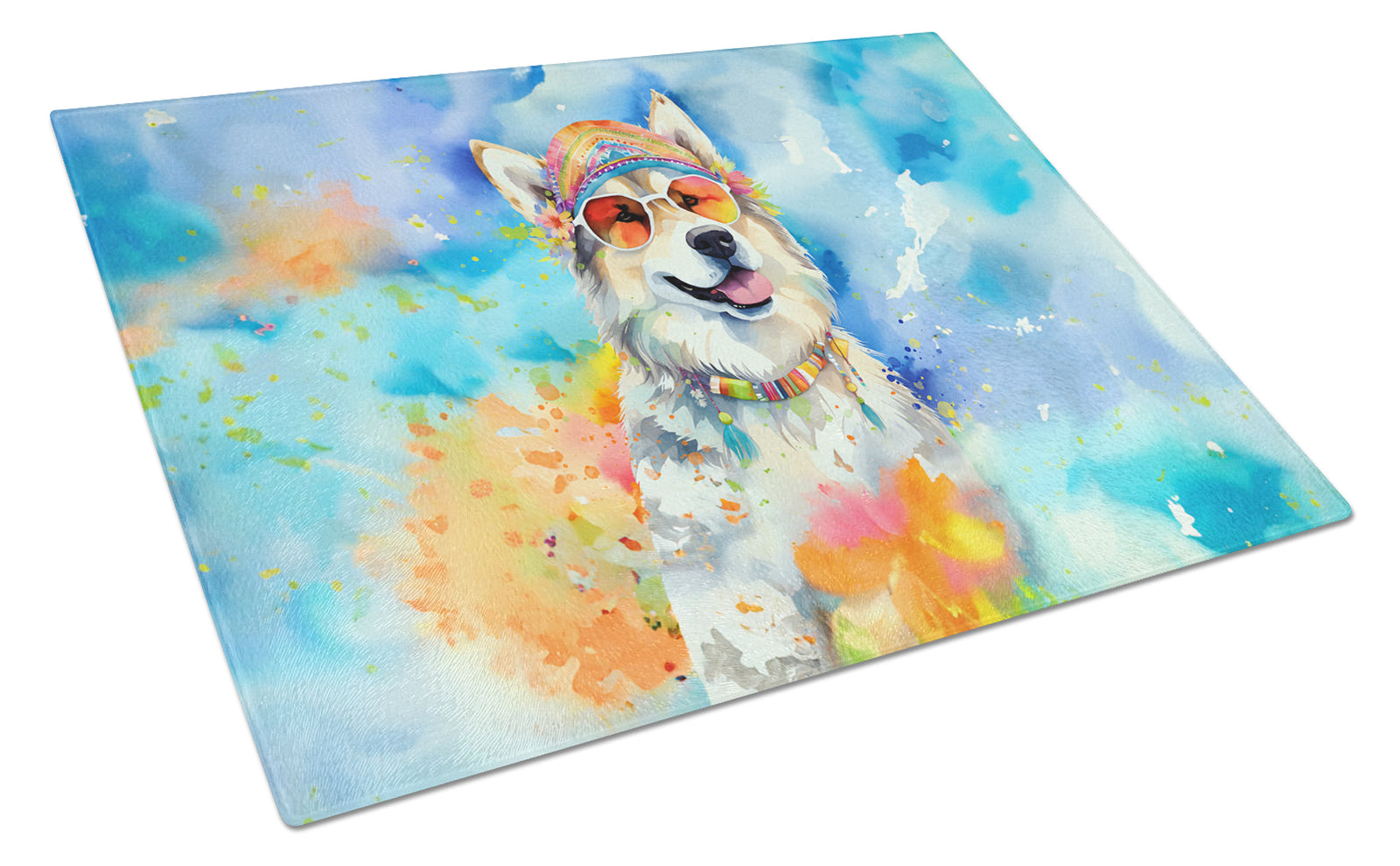 Buy this Alaskan Malamute Hippie Dawg Glass Cutting Board Large