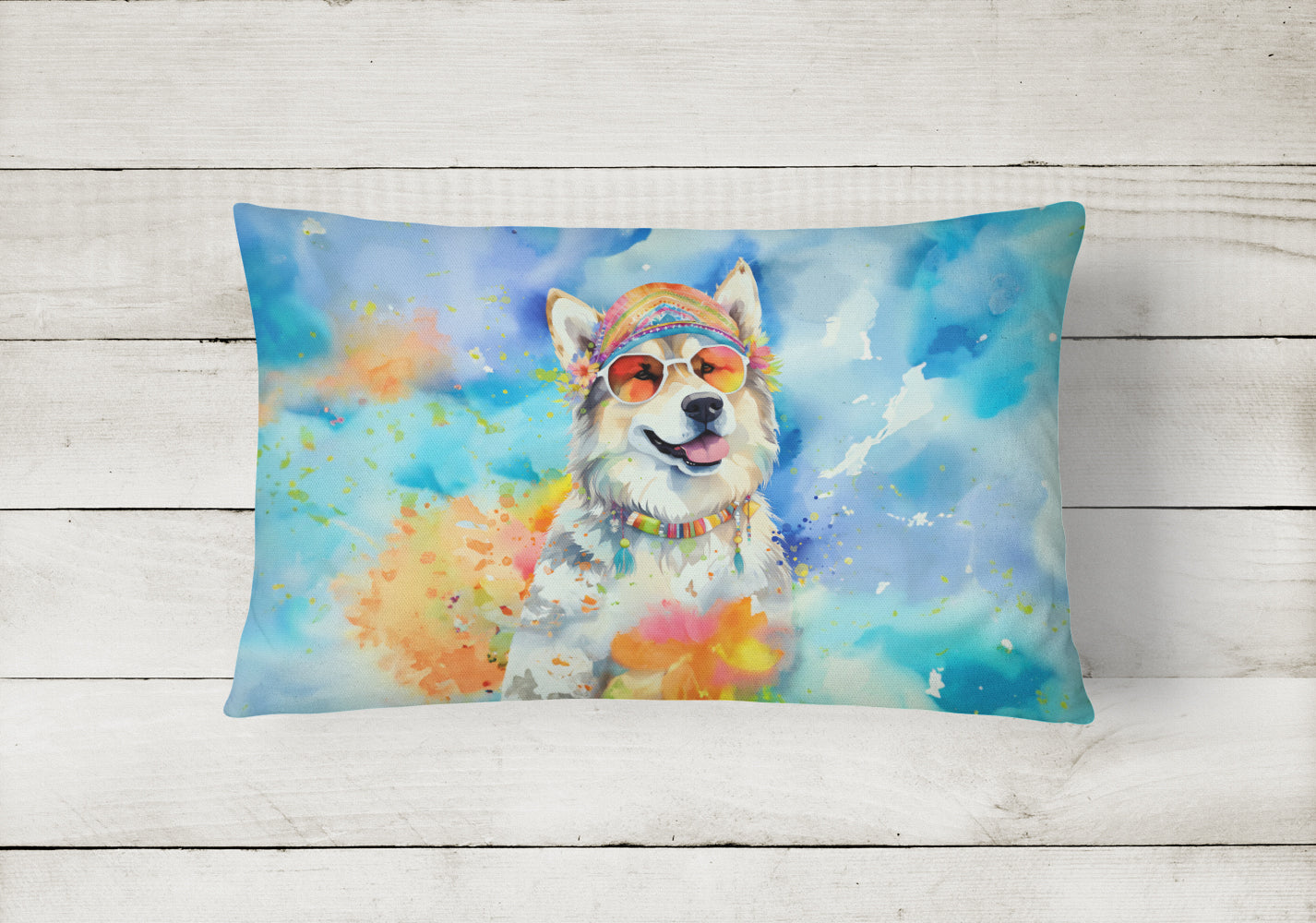 Buy this Alaskan Malamute Hippie Dawg Fabric Decorative Pillow