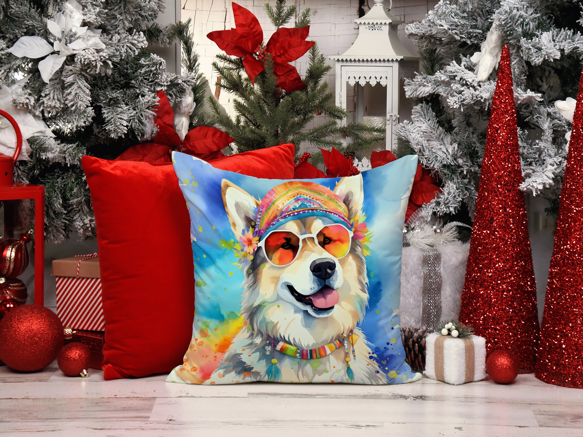 Alaskan Malamute Hippie Dawg Fabric Decorative Pillow  the-store.com.