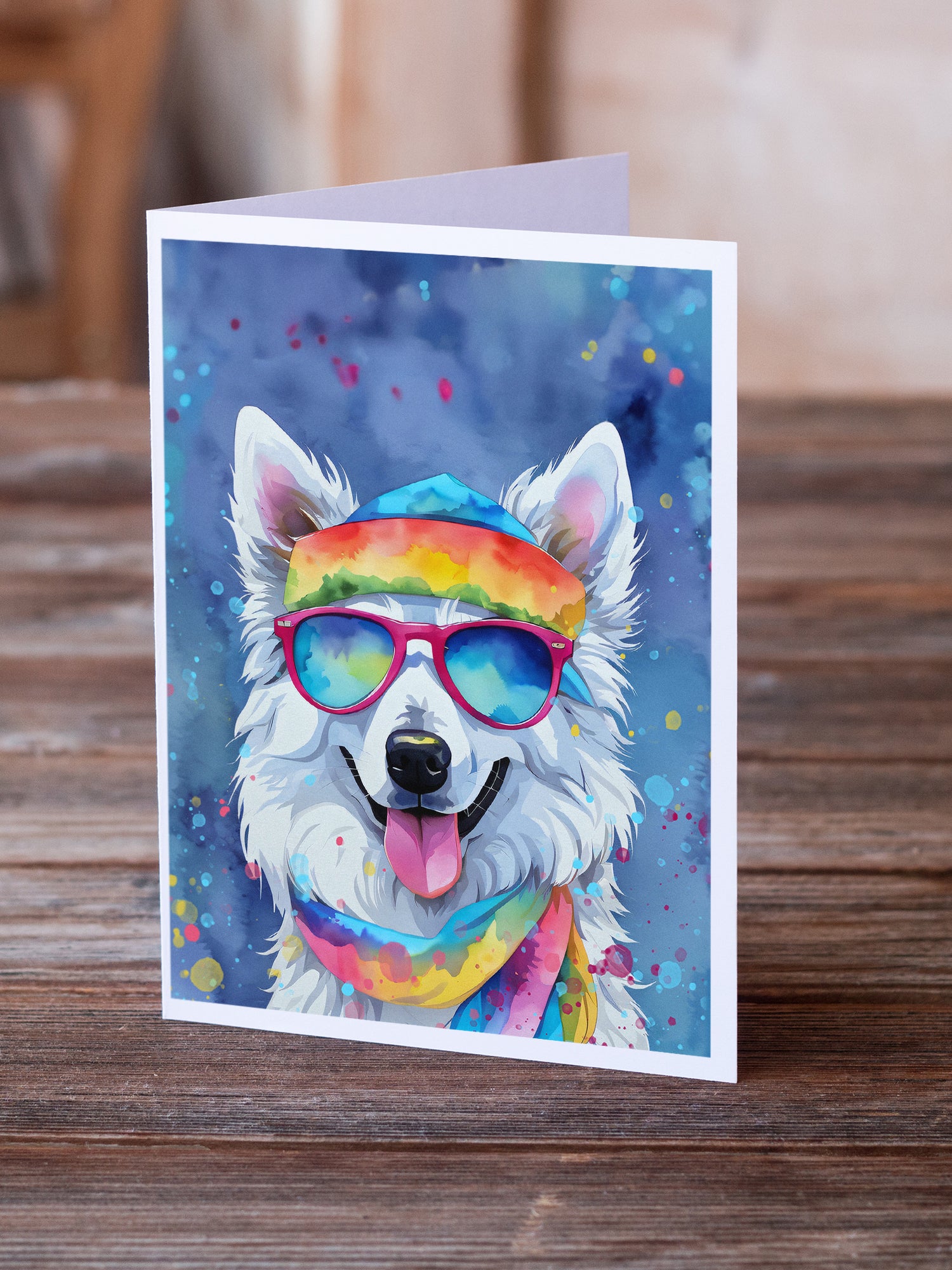 Buy this American Eskimo Hippie Dawg Greeting Cards Pack of 8