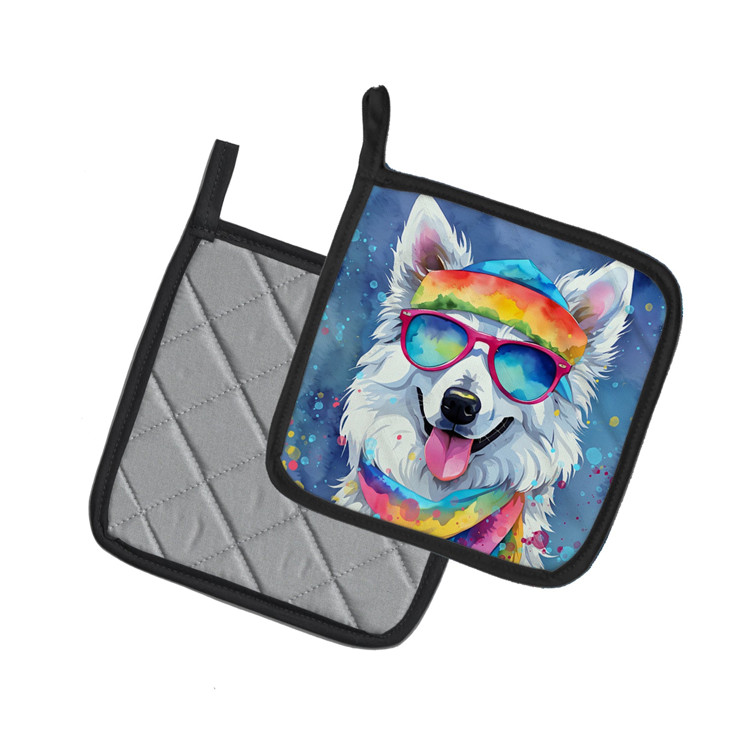 American Eskimo Hippie Dawg Pair of Pot Holders