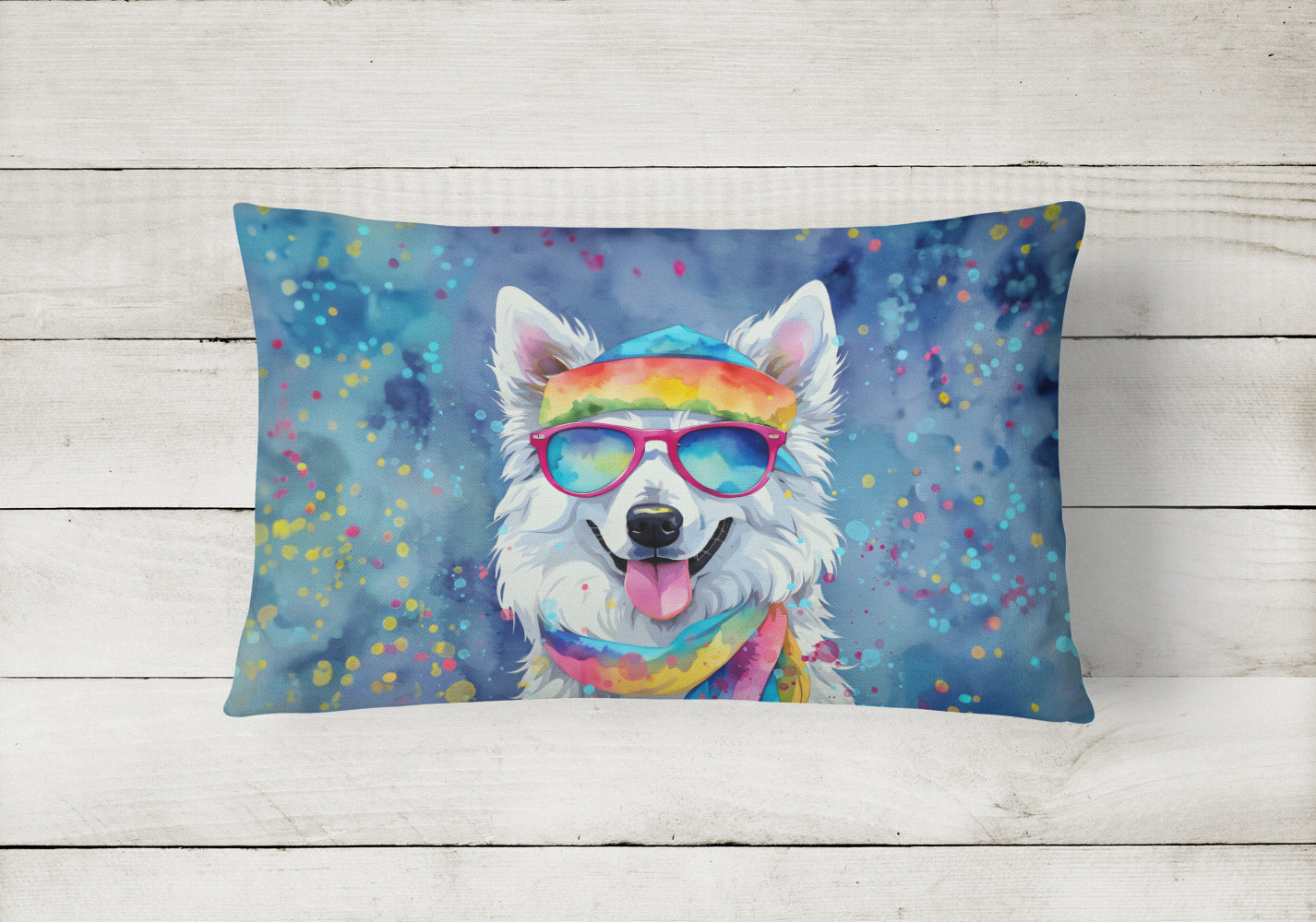 American Eskimo Hippie Dawg Fabric Decorative Pillow